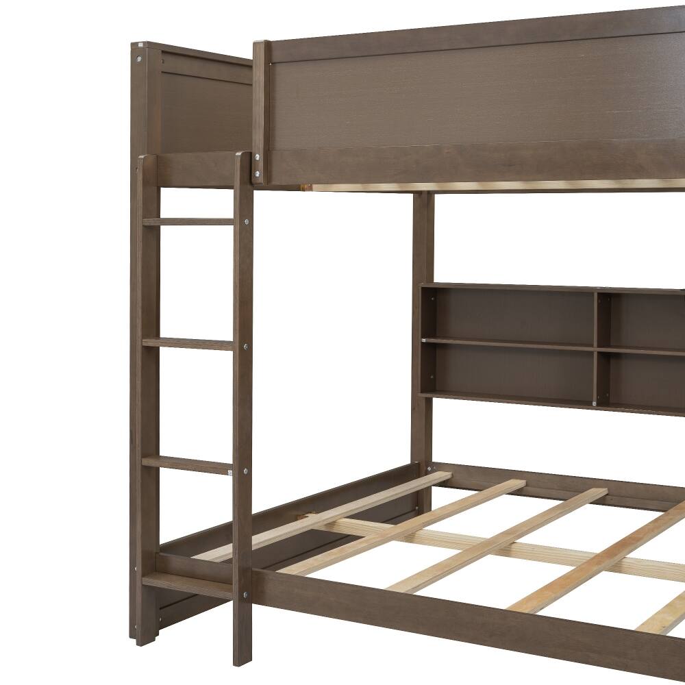 Alt View 7. Loheer - Loheer Queen Over Queen Bunk Bed with Storage Cabinets and USB Ports Antique Wood - Antique Wood.