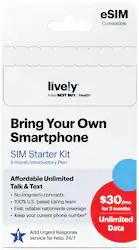 Lively® - Lively SIM/eSIM – 3 Months of Service – Unlimited Data, Unlimited Talk and Text - Gold - Front_Zoom