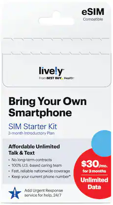 Lively® - Lively SIM/eSIM – 3 Months of Service – Unlimited Data, Unlimited Talk and Text - Gold