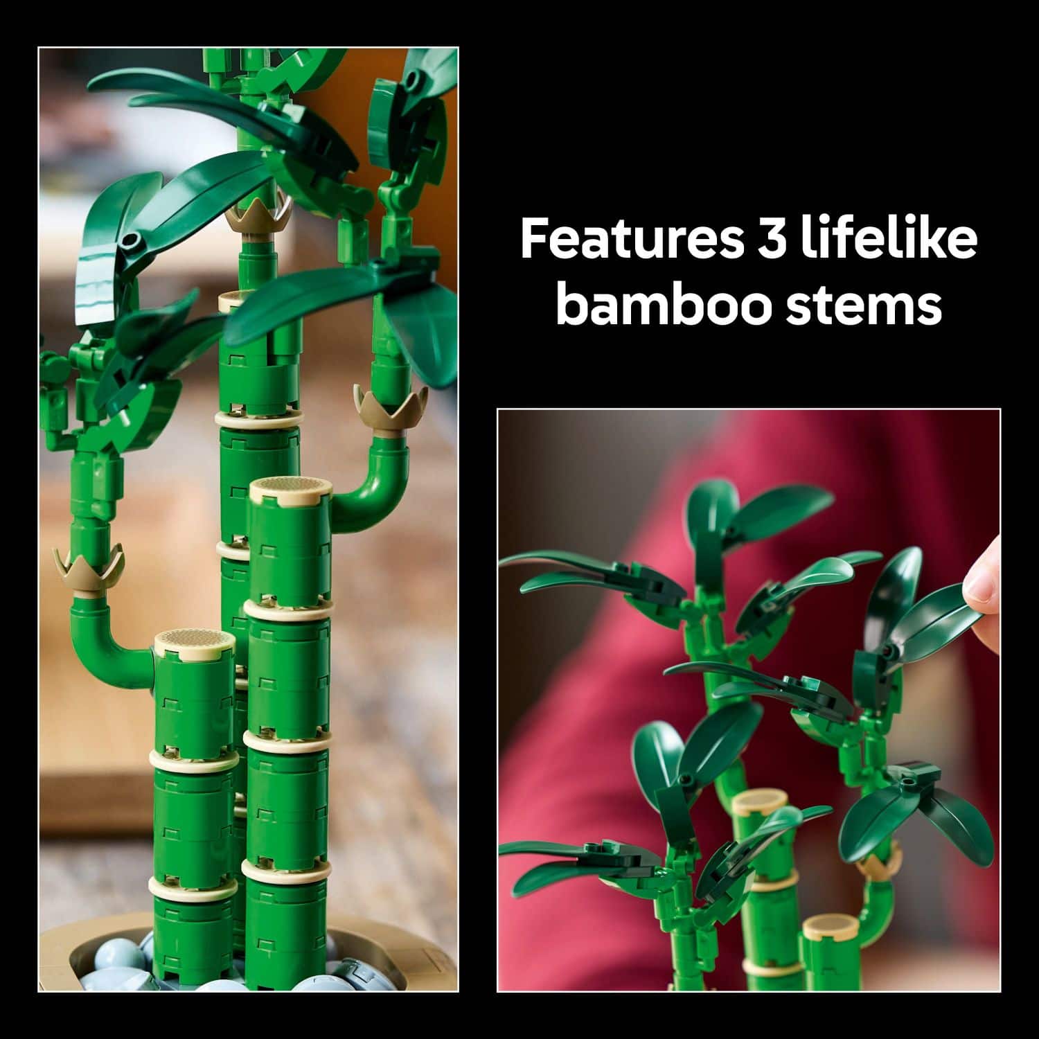 Features 3 lifelike bamboo stems