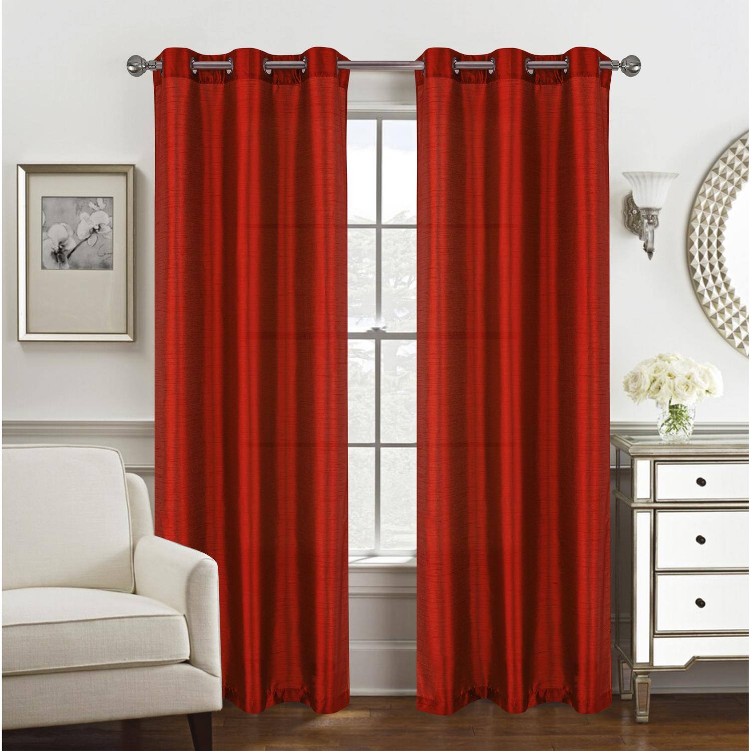 Angle. RT Designers Collection - RT Designer Collection Nancy Grommet Luxurious Modern Design Curtain Panel 54" x 95" Red - Red.