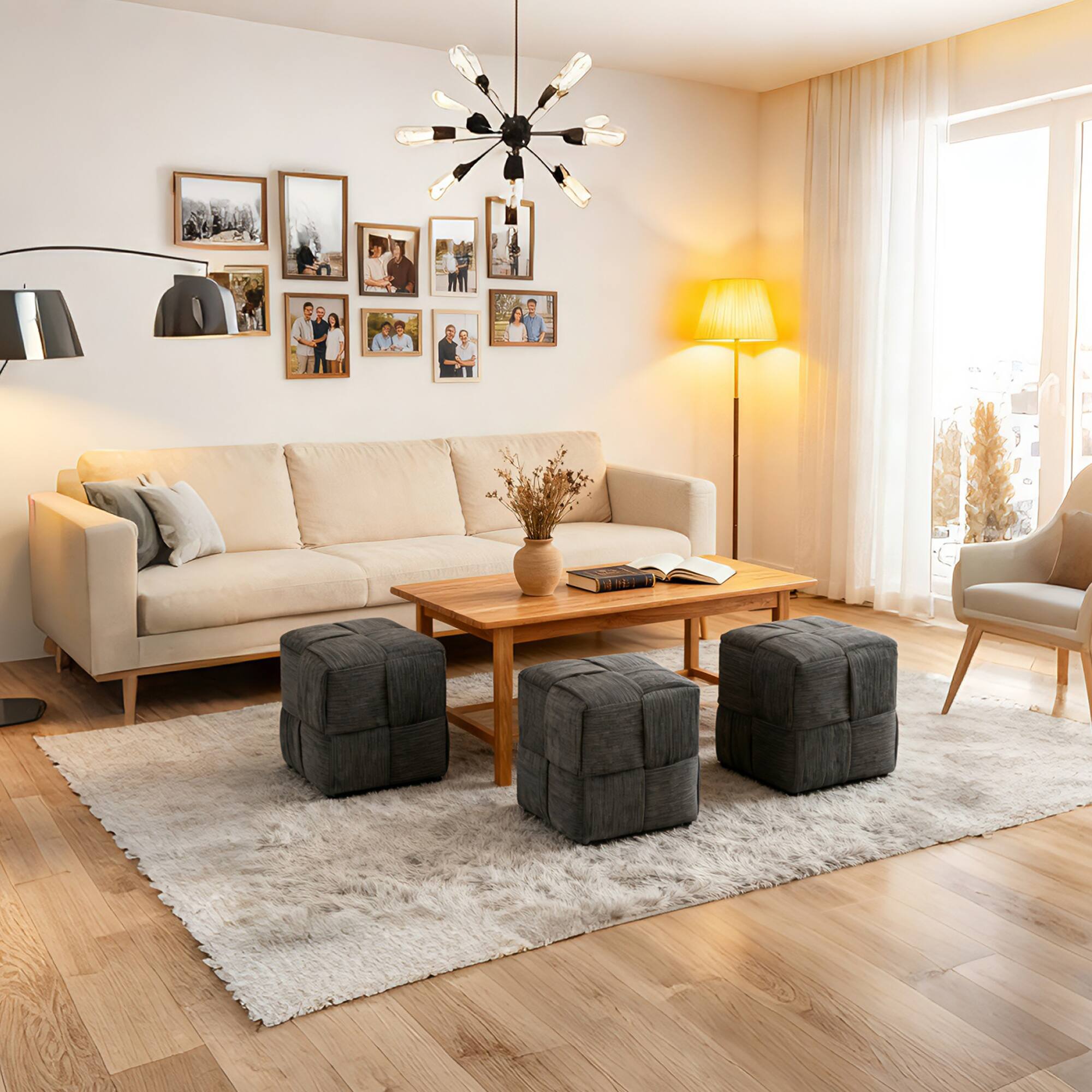 Alt View 2. GOODSILO - Square Corduroy Ottoman Foot Rest with Soft Comfort Padding and Sturdy Frame for Versatile Home Use - Grey.