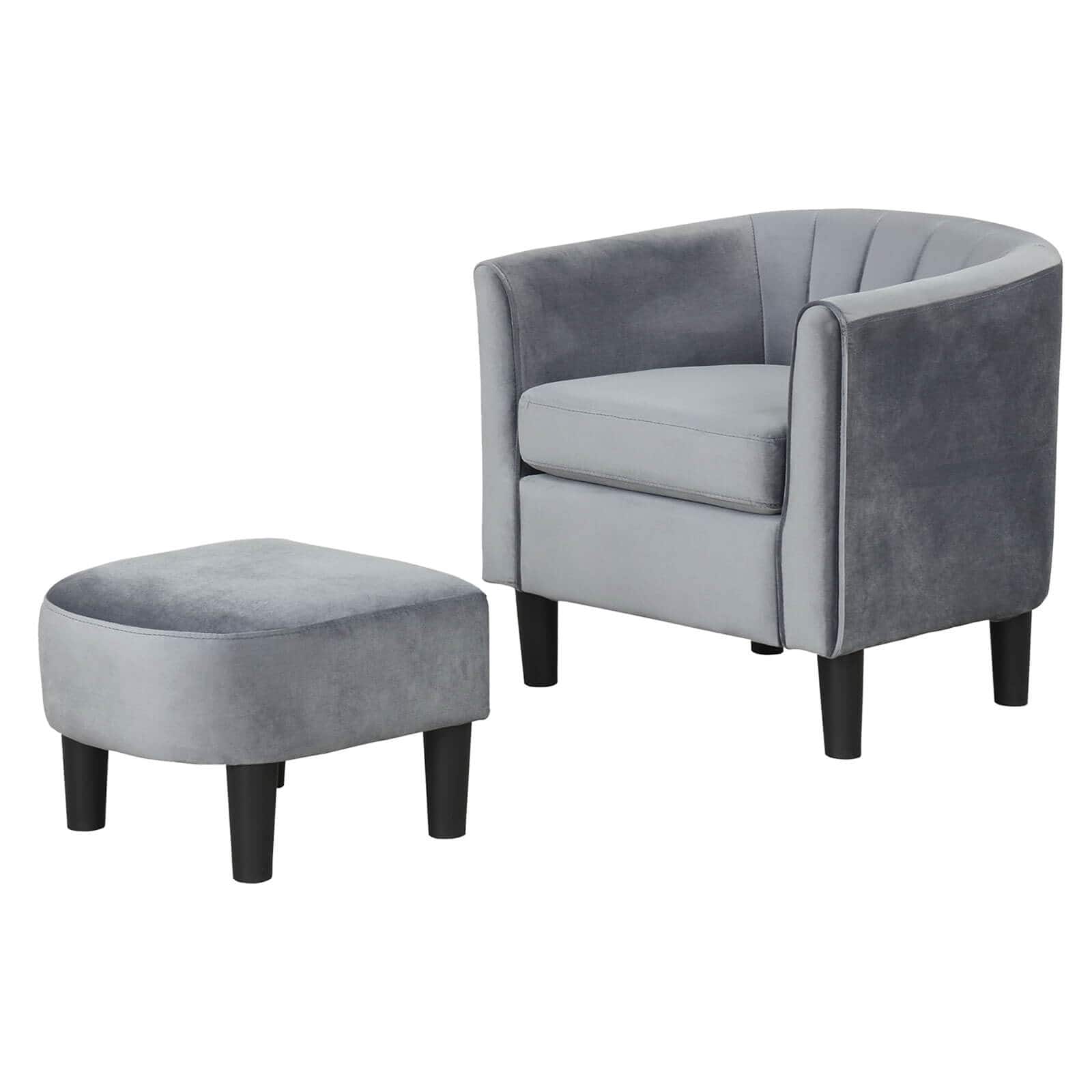 Costway - Barrel Chair with Ottoman Footrest Curved Backrest Armrests Removable Seat Cushion - Gray