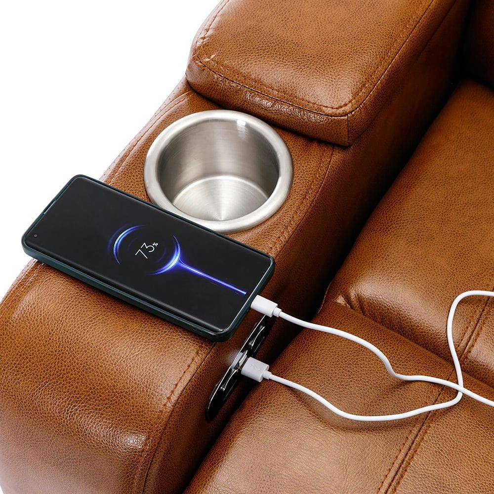 Alt View 5. Kadyn - Power Motion Electric Recliner with USB Port, Hidden Arm Storage, Cup Holder & Bluetooth Speaker - Brown.