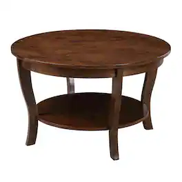 FurniFact - Round Coffee Table with Lower Shelf for Stylish Living Room Storage - Brown