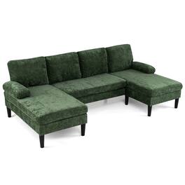 Costway - Sectional Couch, Chenille Upholstered Sofa Couch with Double Chaise for Home Office - Green