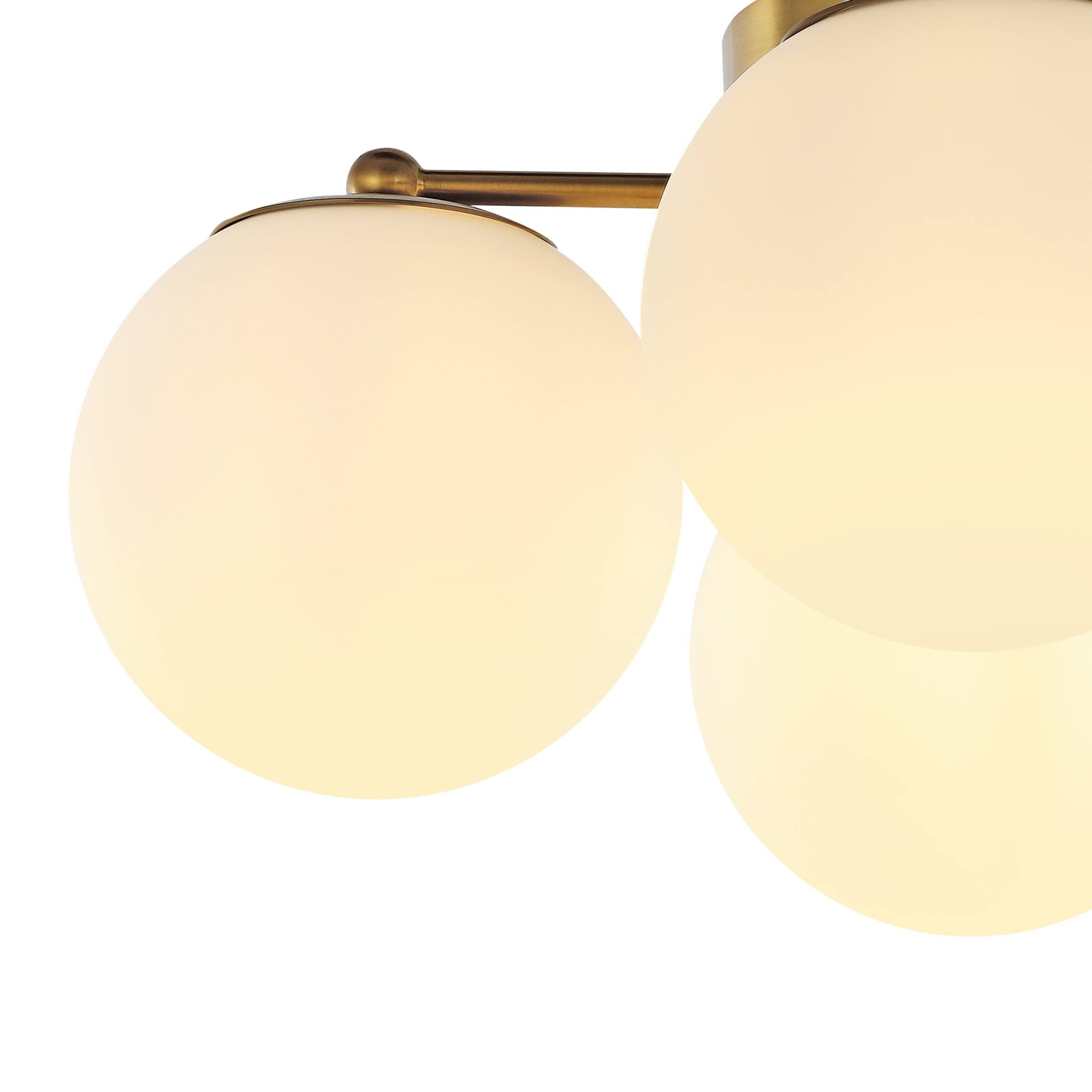 Alt View 3. Jonathan Y - Orly 18" 4-Light Bohemian Farmhouse Iron/Frosted Glass LED Semi Flush Mount, Brass Gold/White - Brass Gold.