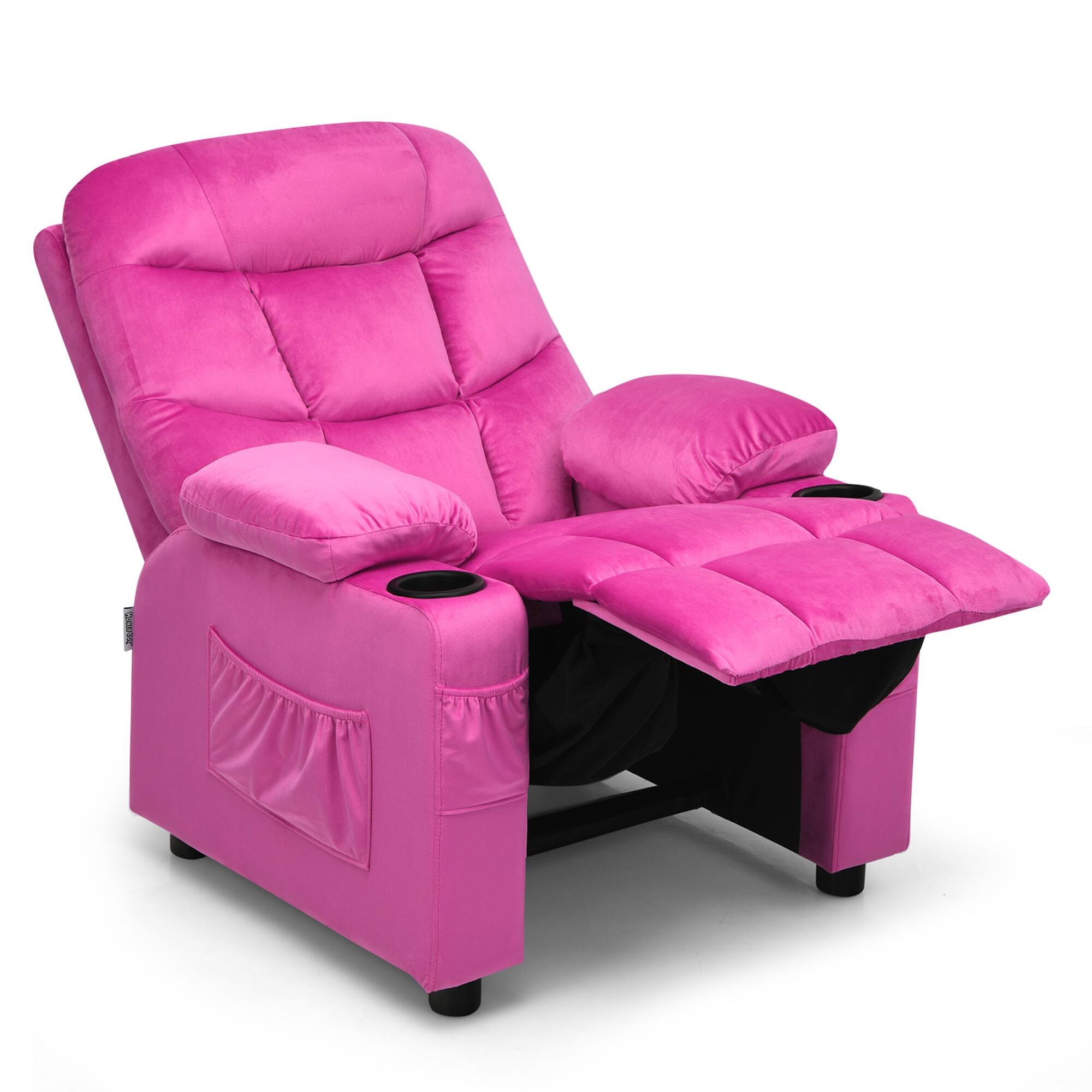 Alt View 9. Gymax - Gymax Kids Youth Recliner Chair Velvet Fabric w/Cup Holder & Side Pocket Pink - Pink.