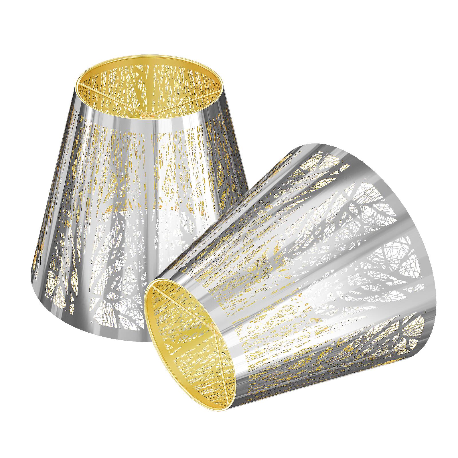 Front. Alucset - Small Lamp Shades Set of 2 Clip On Bulb, Stainless Steel Barrel Lampshades for Table Chandeliers Wall Lamp, Chrome&Gold - Chrome&Gold.