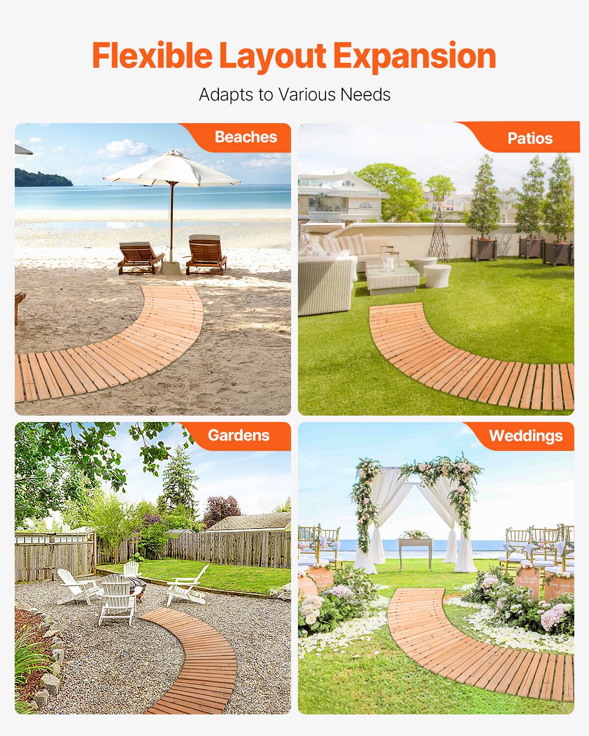 Flexible Layout Expansion  
Adapts to Various Needs  

Beaches  
Patios  
Gardens  
Weddings