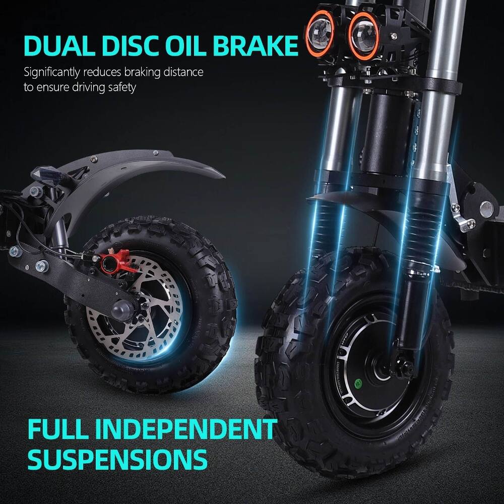 DUAL DISC OIL BRAKE  
Significantly reduces braking distance to ensure driving safety.  
FULL INDEPENDENT SUSPENSIONS