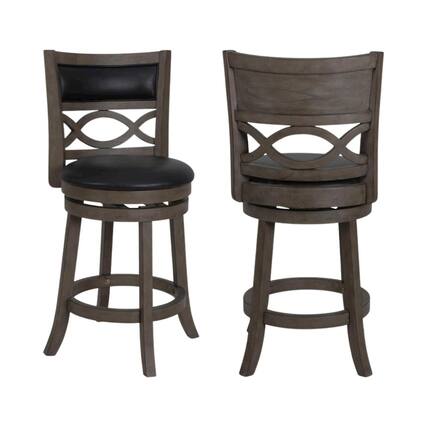 Front. FurniFact - Wood Swivel Counter Stool Gray PU Seat - Dark Gray.