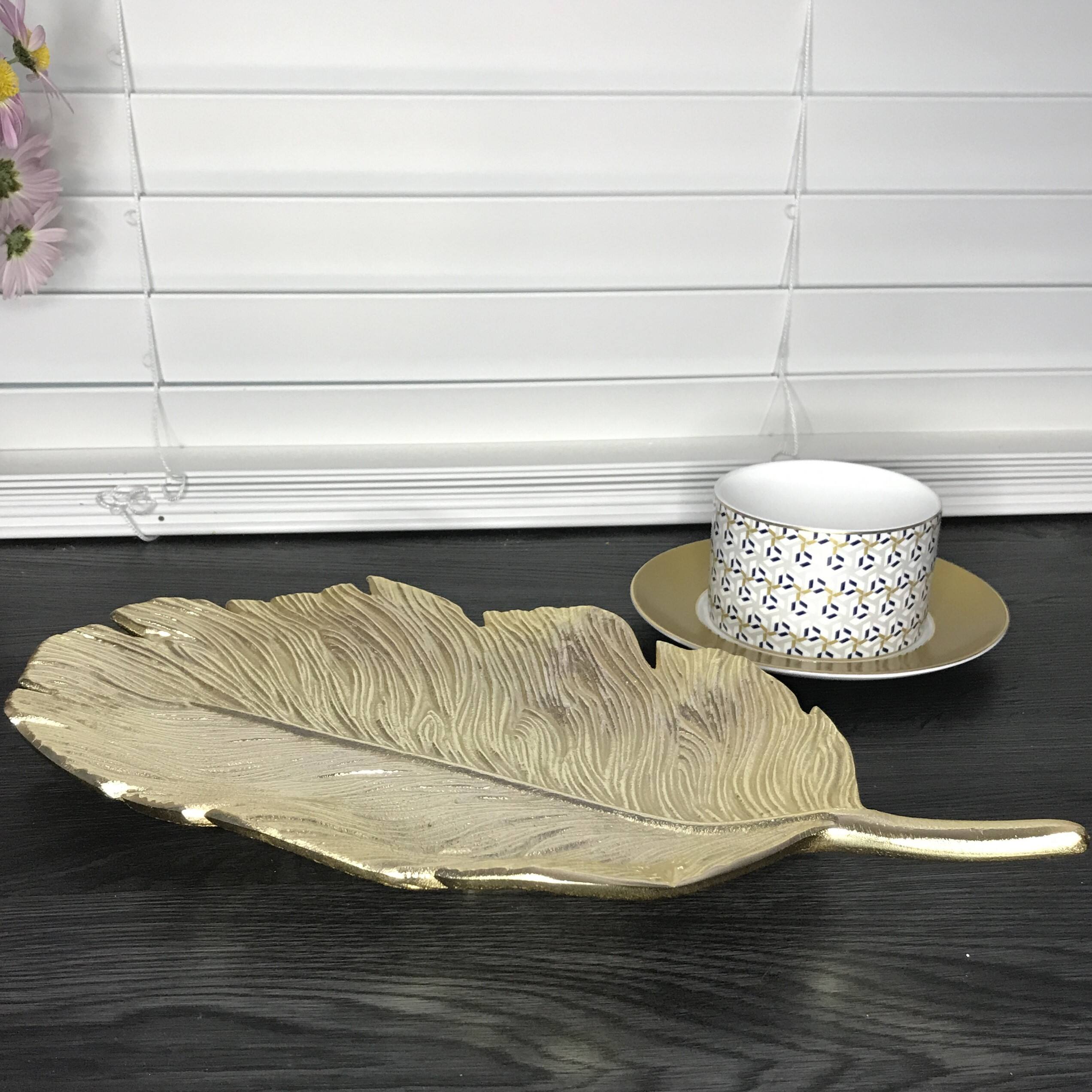Back. Jiallo - Stainless Steel Gold Leaf dish 14.25 x 7" - Gold.