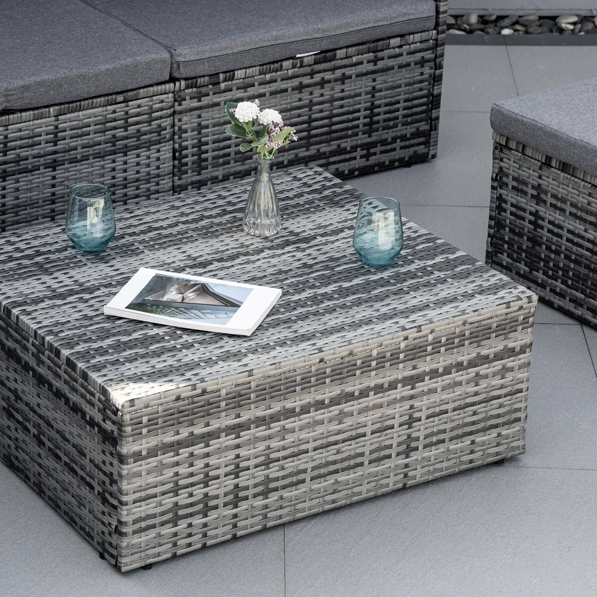 Alt View 5. Spaco - Spaco Convertible Rattan Daybed Sectional, Light Grey/Grey - Grey.