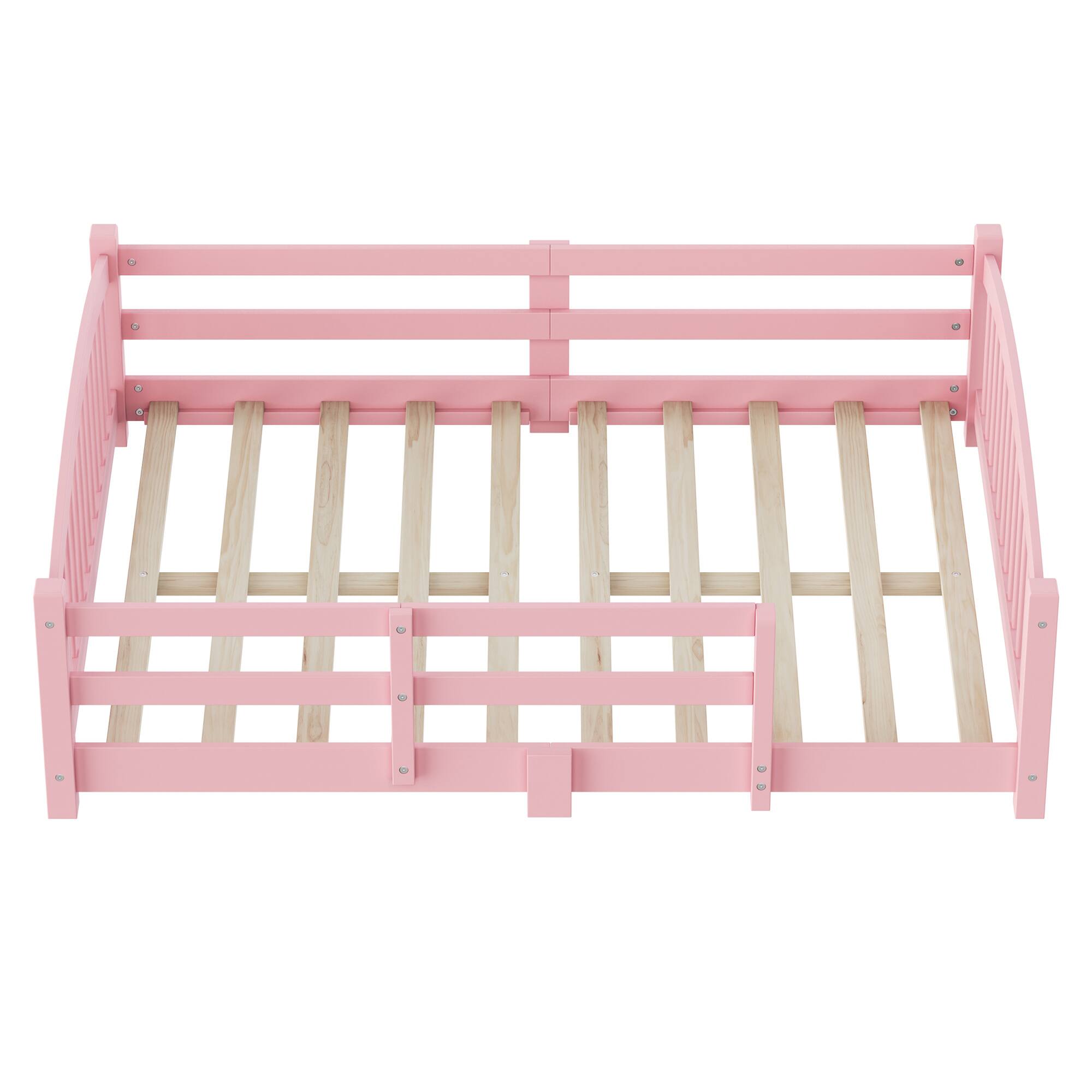 GOODSILO - Full-Size Low-Profile Solid Wood Floor Bed with Safety Guardrails for Children's Bedroom Independence and Secure Sleep - Pink price history on PriceWatchPro