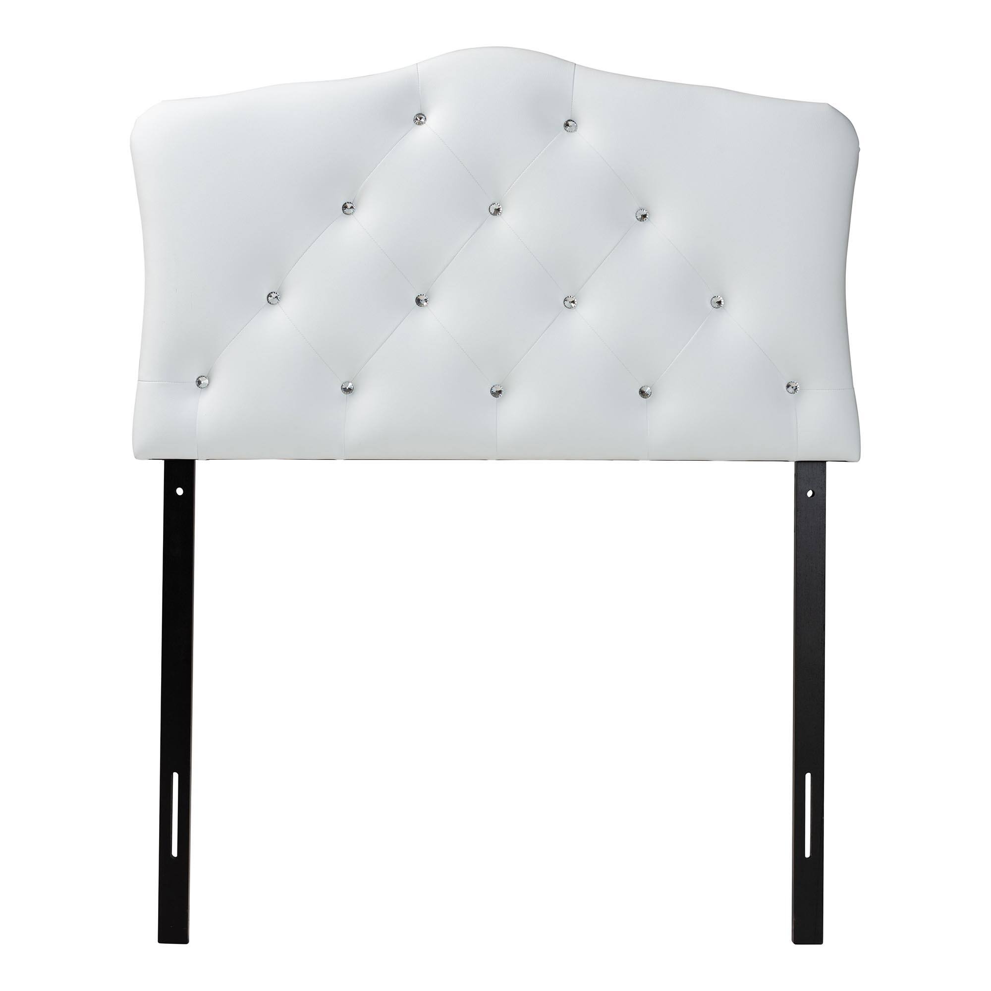 Angle. Baxton Studio - Rita Modern and Contemporary Faux Leather Upholstered Button-Tufted Scalloped Twin Size Headboard - White.