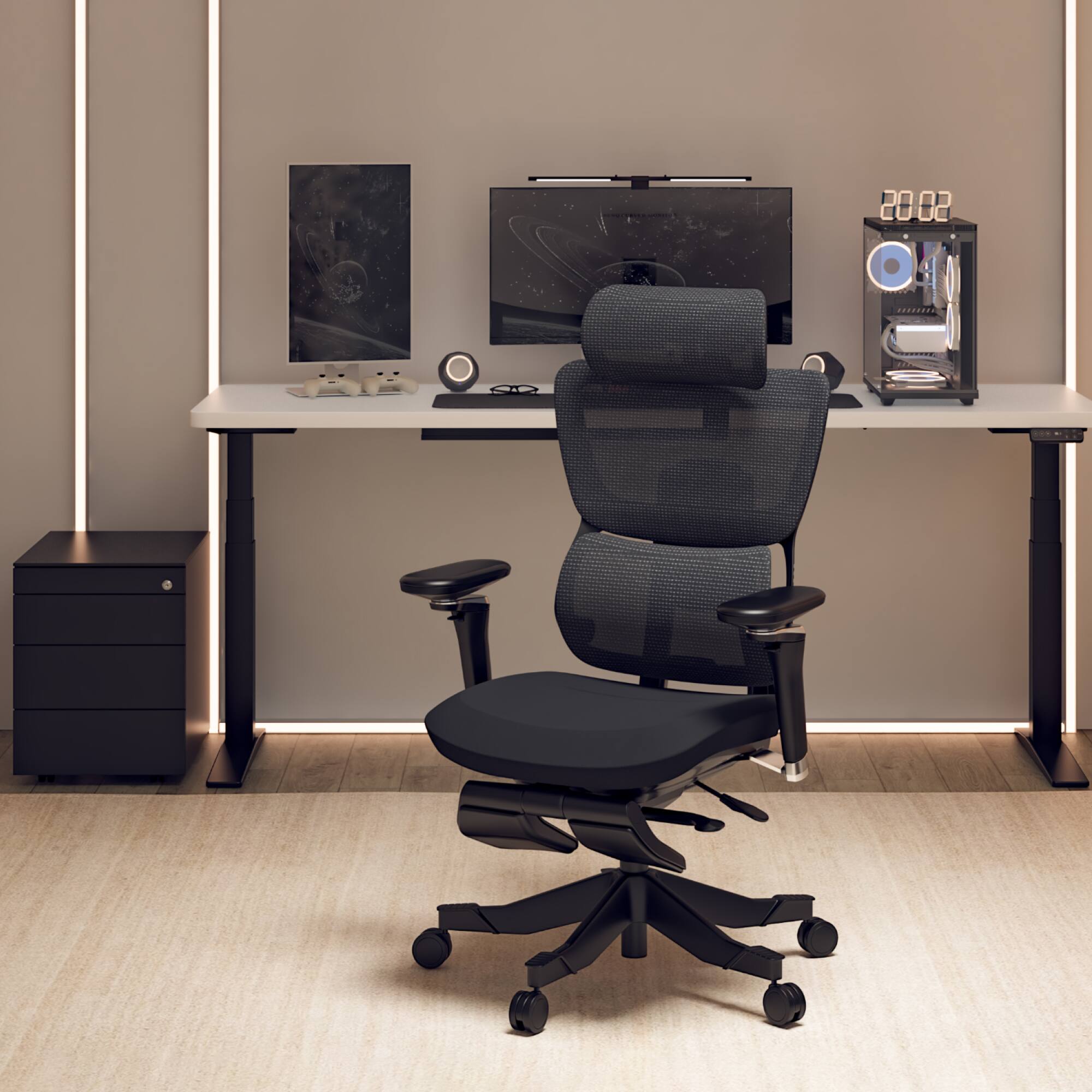 Angle. FlexiSpot - C7 Max Series Premium Ergonomic Foam Seat Office Chair with Retractable Footrest - Black.