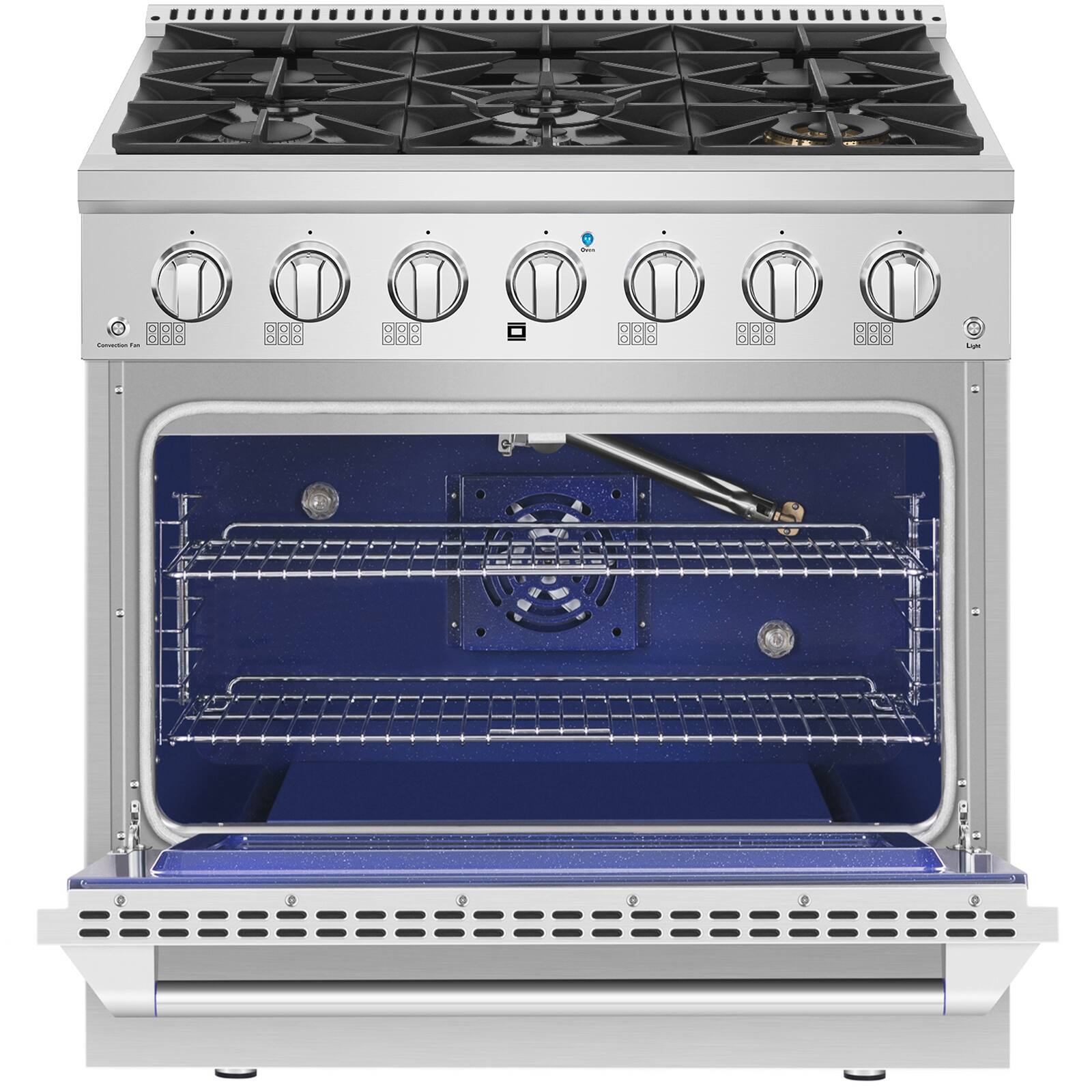 Alt View 3. Empava - 36 in. Slide-In Gas Range, 5.2 cu. ft. Oven, 6 Burners (20000 BTU), Convection Fan, LP Convertible - Stainless steel.