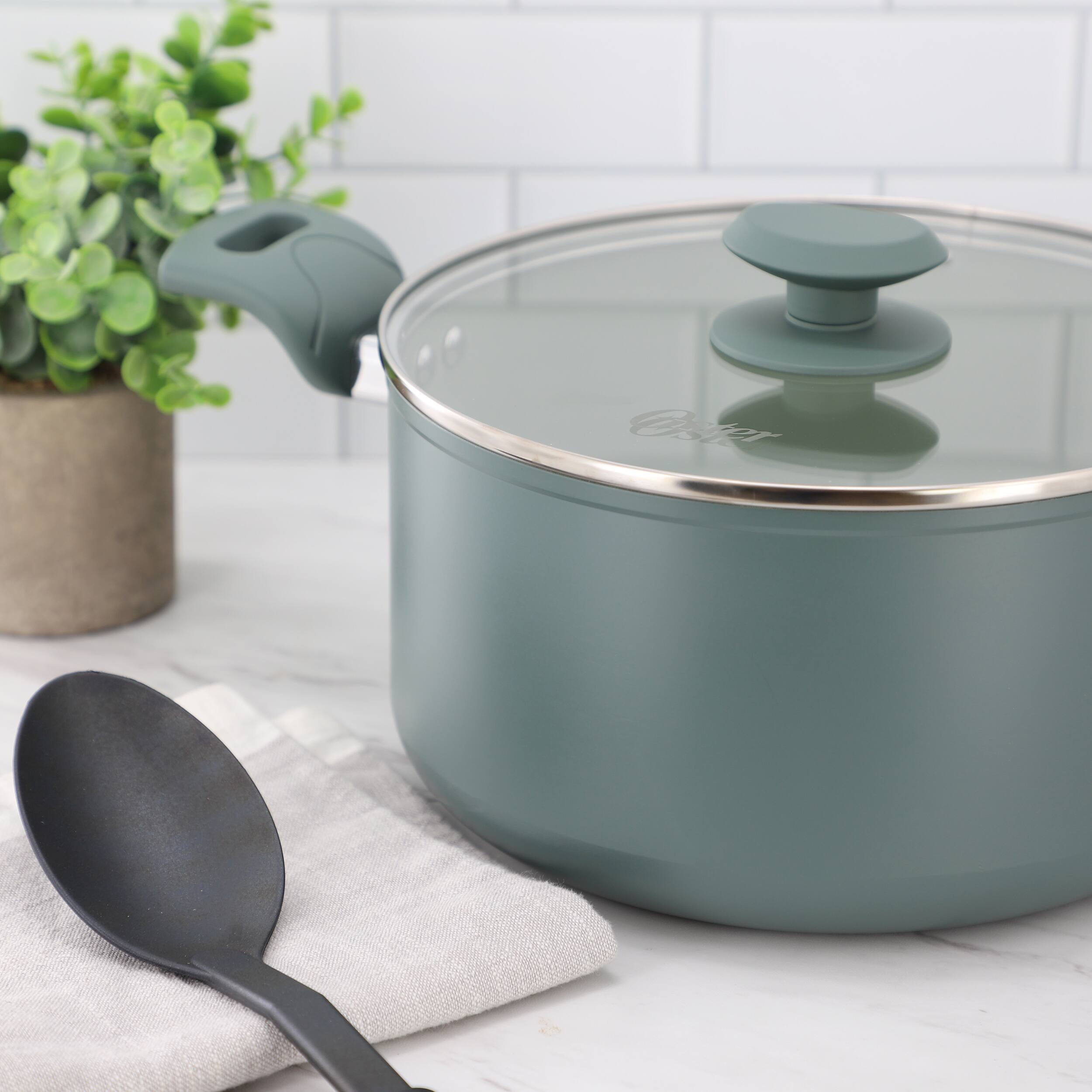 Alt View 4. Oster - Oster Sutterville Choice 6 Quart Ceramic Nonstick Aluminum Dutch Oven with Lid in Evergreen - Green.