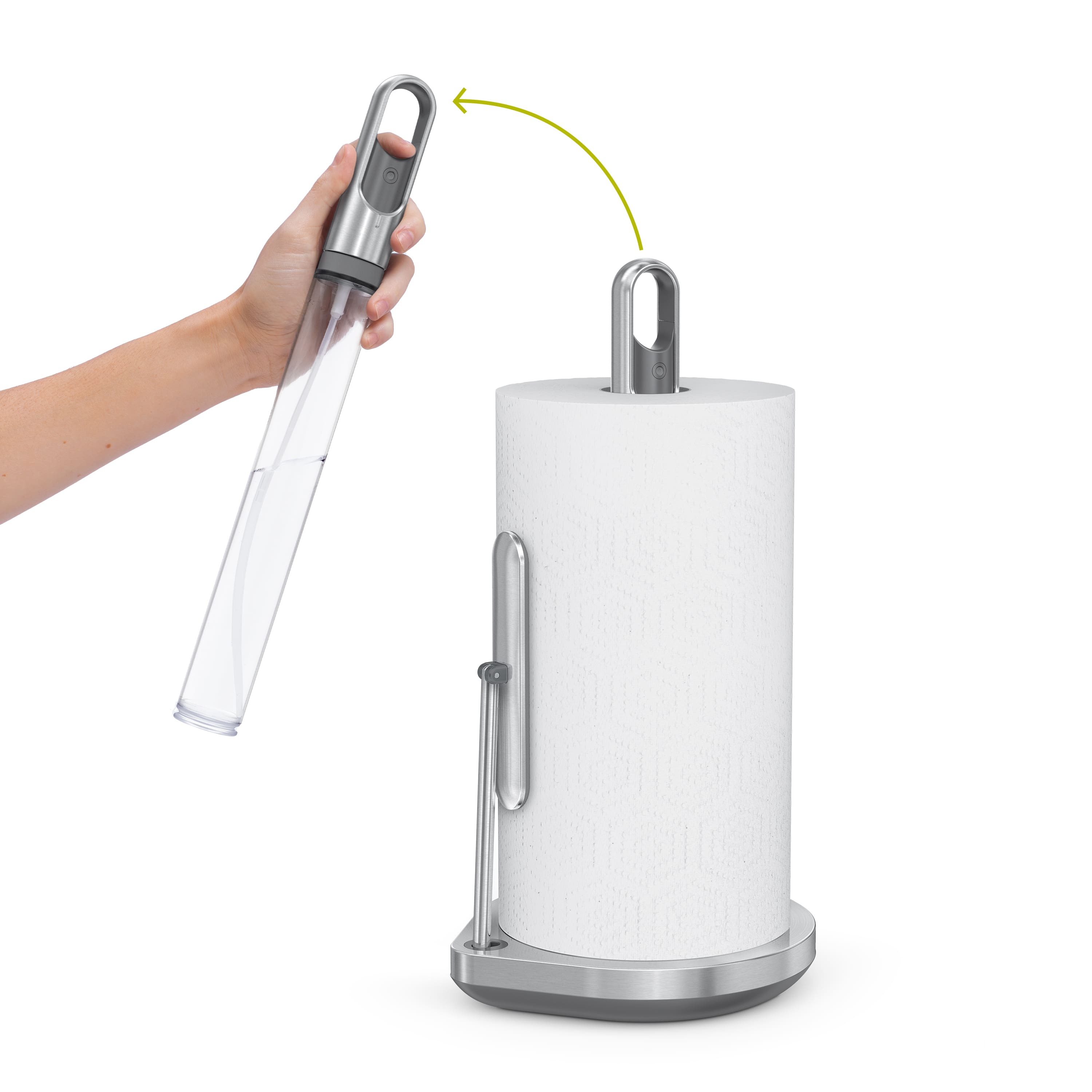 Front. simplehuman - paper towel holder with spray, brushed - Brushed.