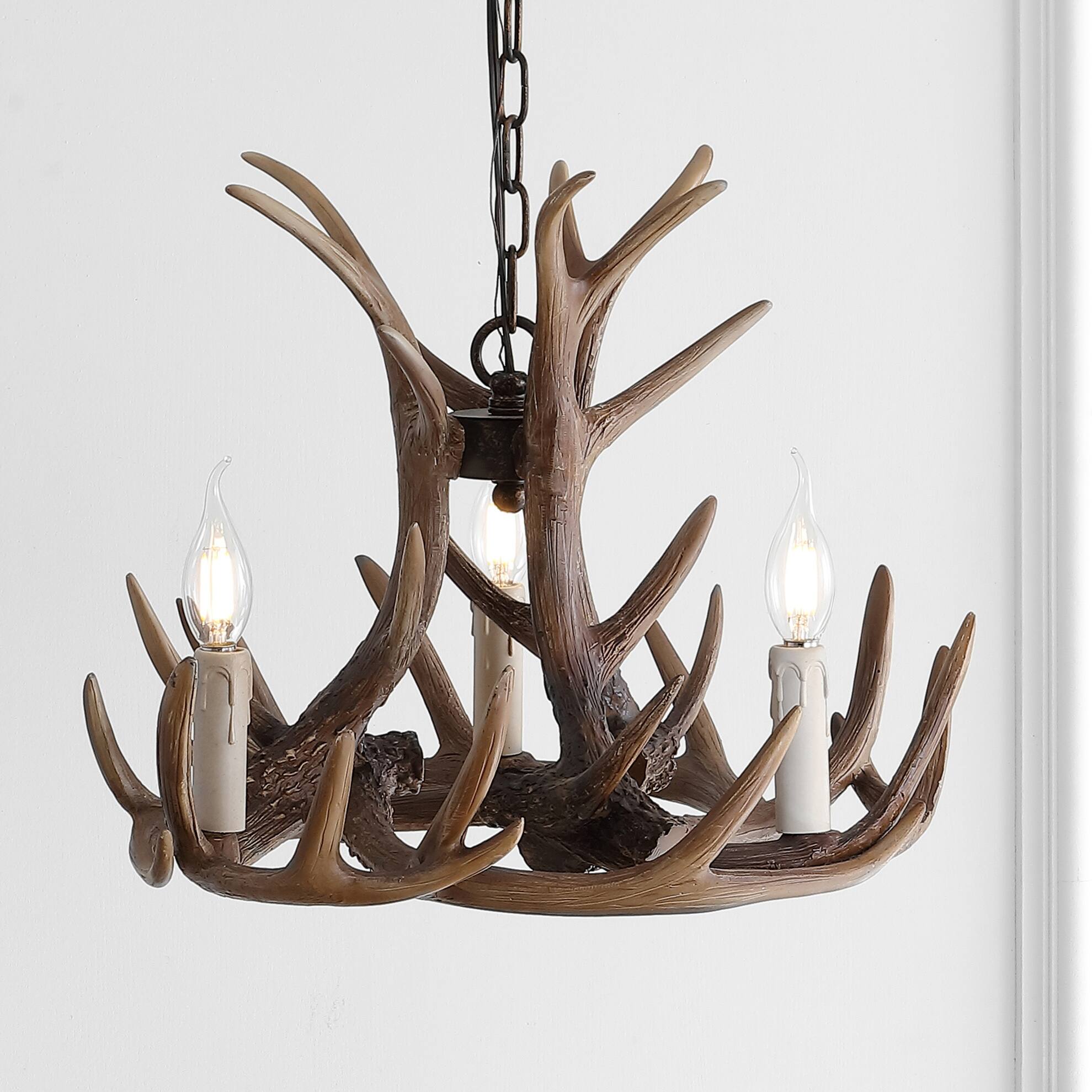 Alt View 1. Jonathan Y - Nelle 18" Adjustable Resin Antler 3-Light LED Chandelier, Brown - Brown.