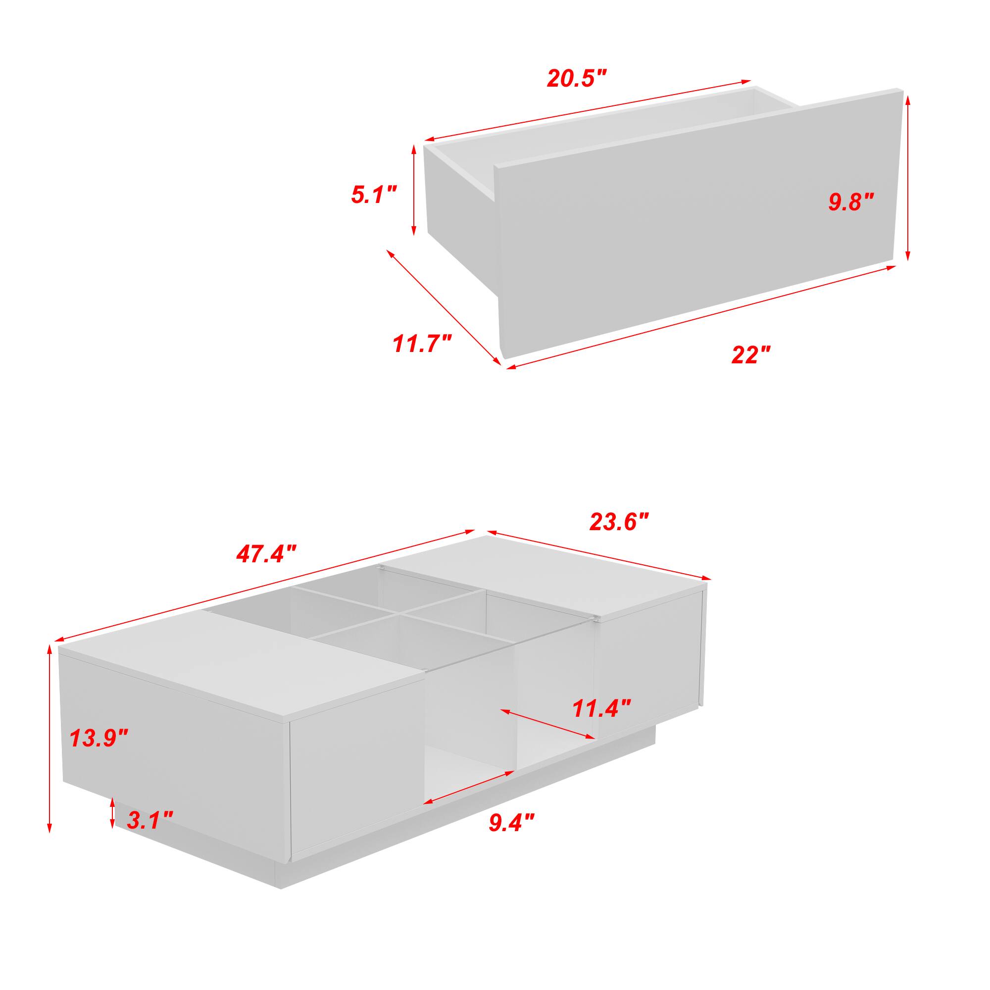 20.5"  
5.1"  
9.8"  
11.7"  
22"  
47.4"  
23.6"  
13.9"  
11.4"  
3.1"  
9.4"