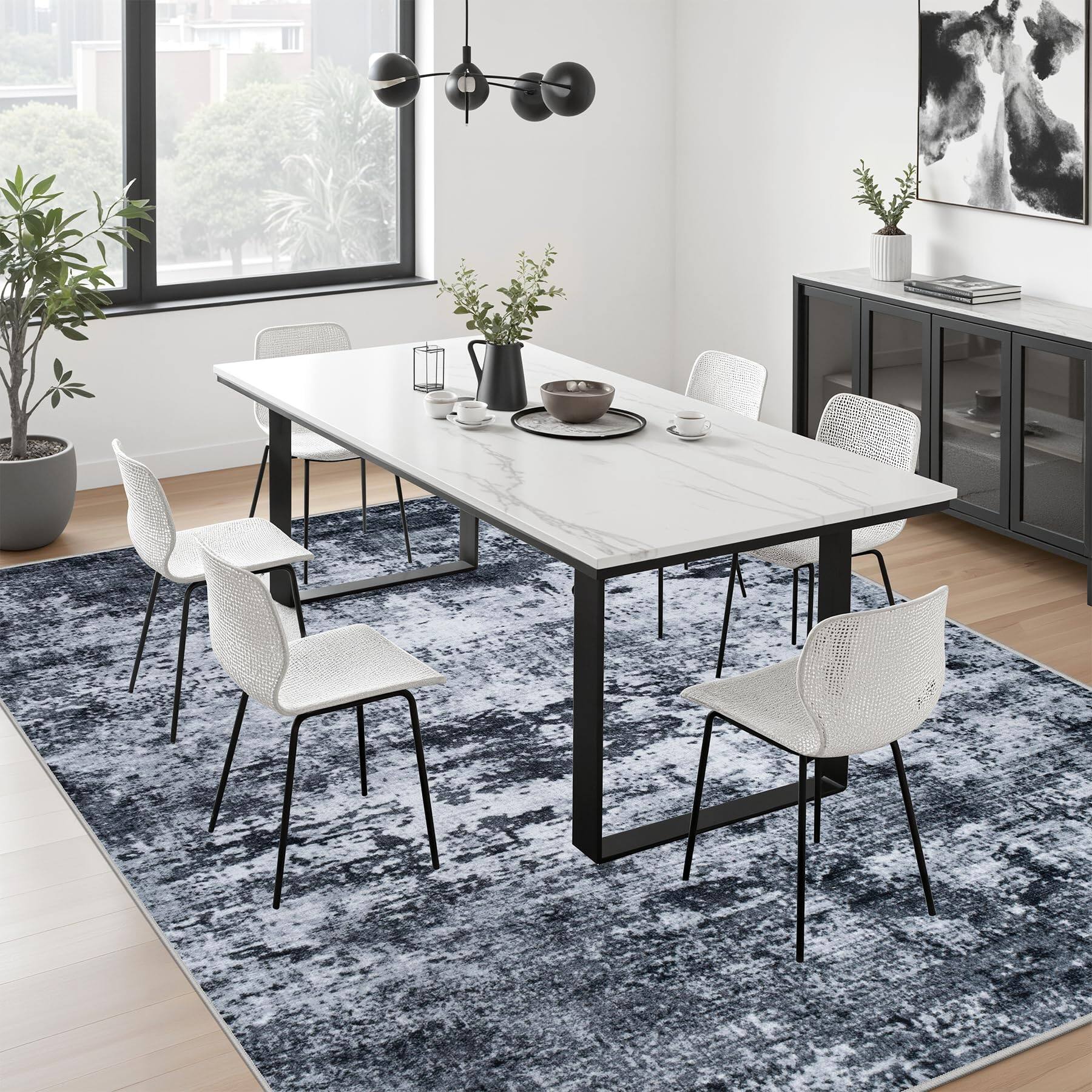 Alt View 2. Stylel Star - 5x7 Area Rug Living Room Washable Modern Abstract Soft Thin Indoor Floor Slip Stain Resistant Carpet Bedroom Dining F... - Blue.
