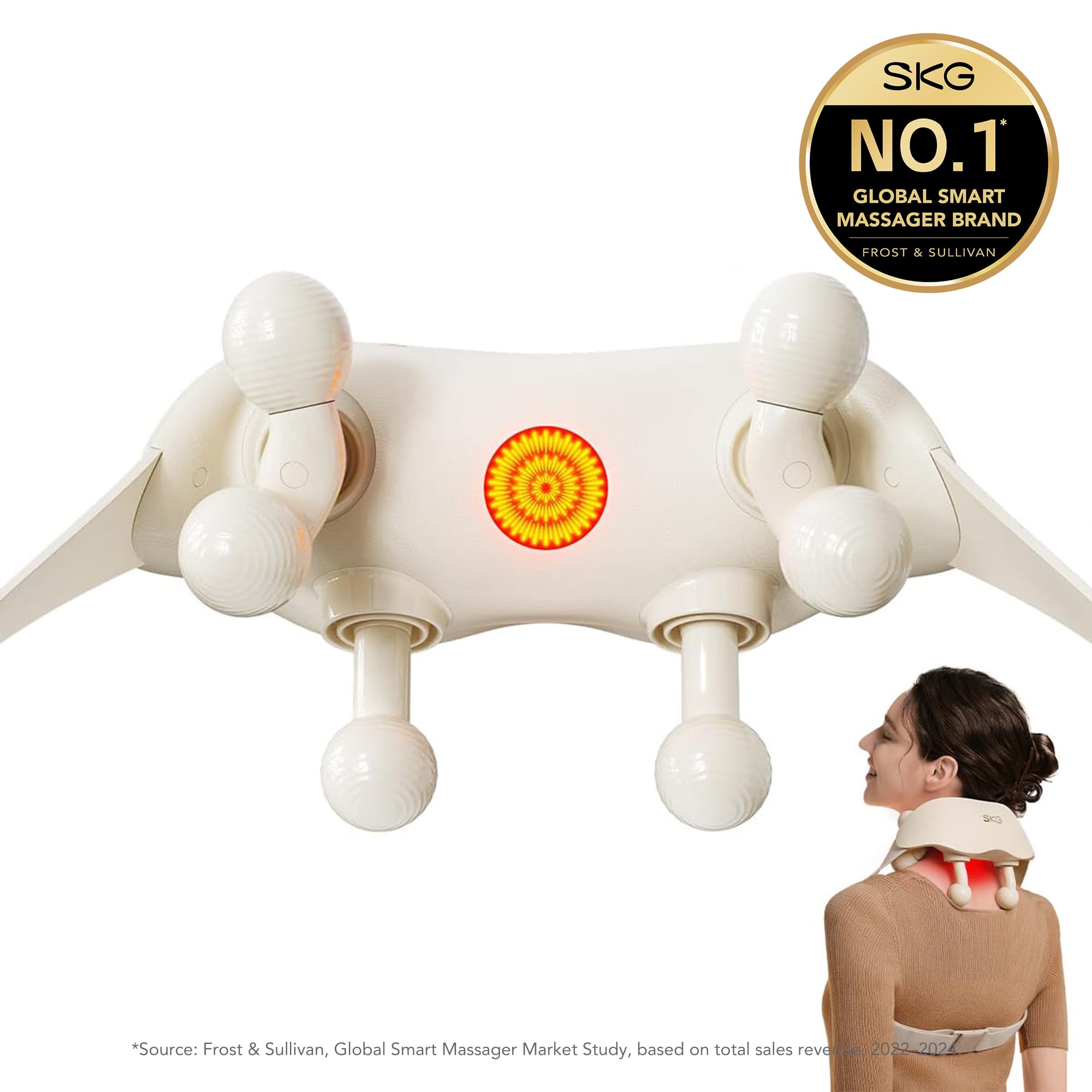 SKG - Lower Back Massager for Pain Relief Deep Tissue Christmas Gifts for Men Women Adjustable Cordless Heating Pad - White