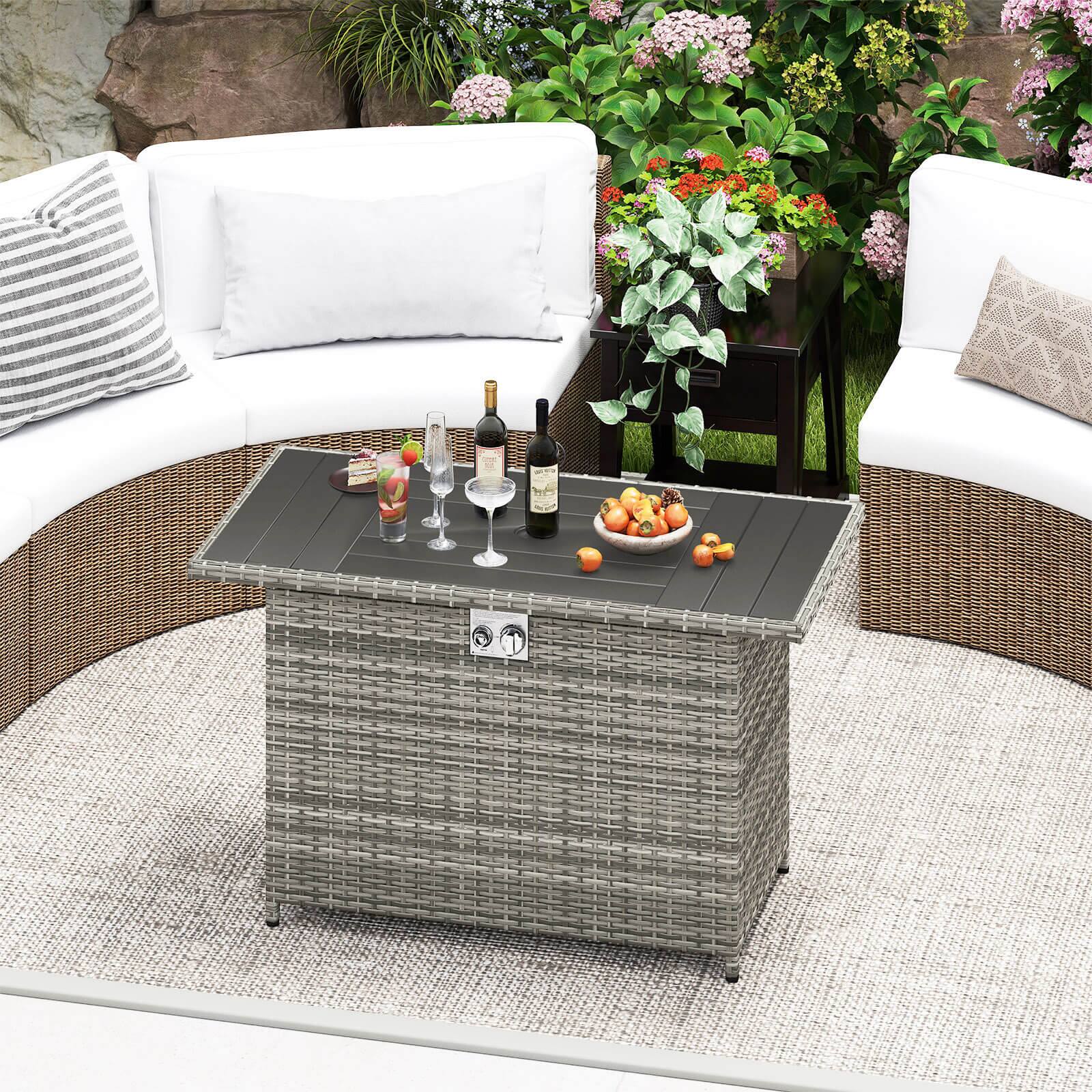 Alt View 3. Costway - Costway 44.5" Propane Fire Pit Table with Metal Slatted Tabletop & Stainless Steel Burner - Gray.
