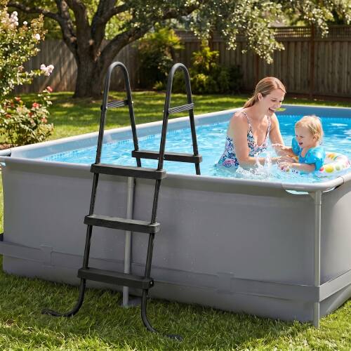 Alt View 9. Winado - 1PC 3-Step Pool Ladder Metal Frame Ladder A-Frame Portable with Non Slip Feet for Outdoor Above Ground Swimming Pool - Black Frame & Black Pedals.