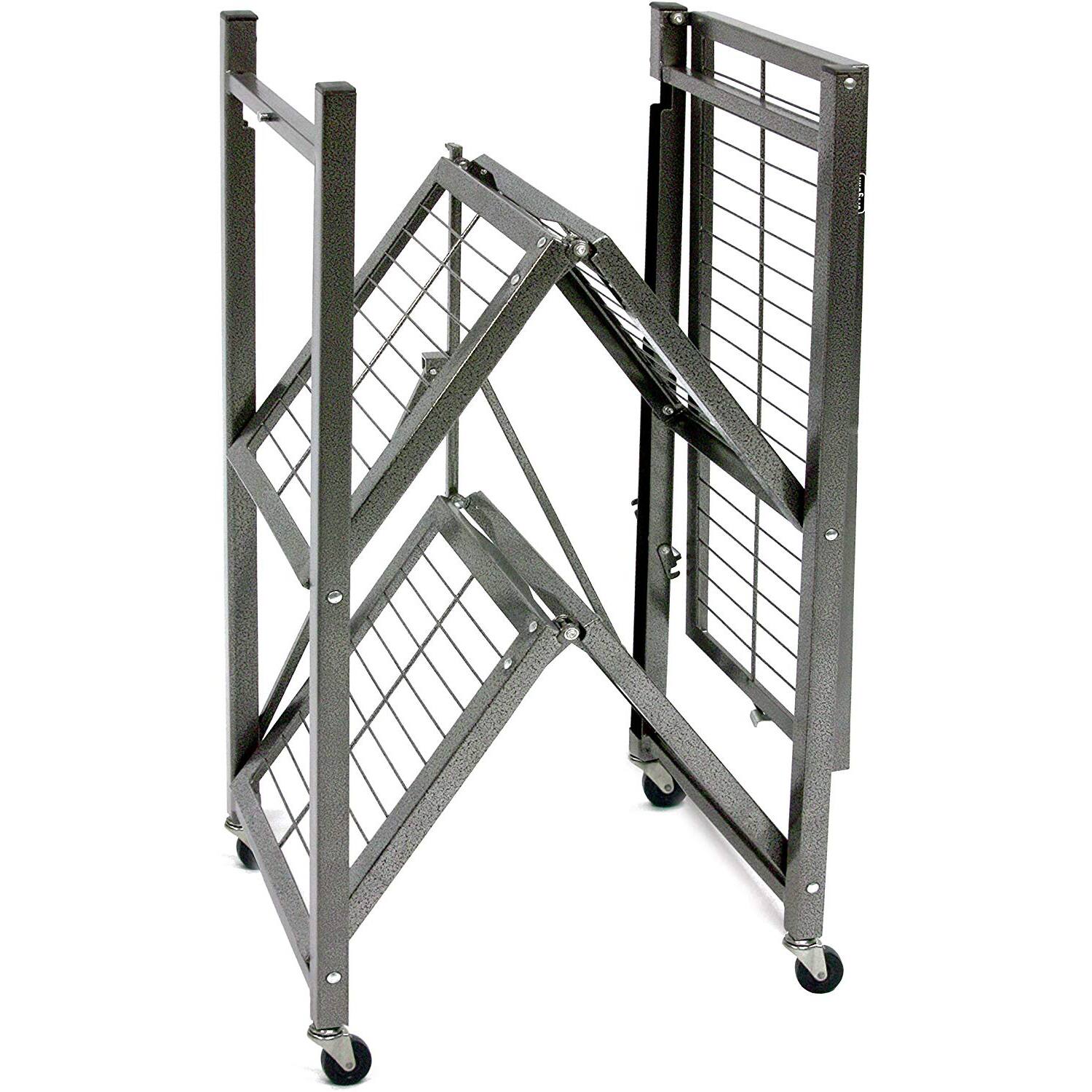 Alt View 8. Origami - Origami R3 Foldable 3-Tiered Shelf Storage Rack & Wheels, Pewter (2 Pack) - Pewter.
