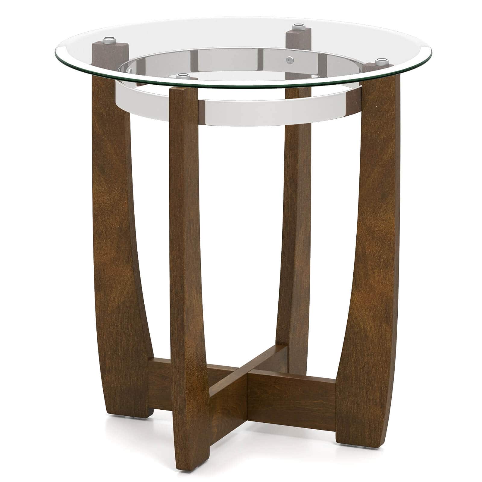 Costway - 1 PCS 24" Round Side Table Glass End Table with Tempered Glass Top Cross - Transparent & Walnut