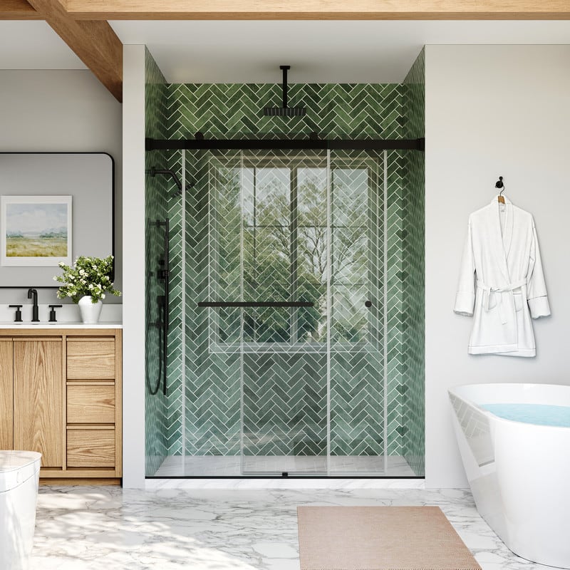 WELLFOR - 56-60 in W x 74 in H Double Sliding Frameless Shower Door with 1/4 in. Clear SGCC Tempered Glass - Matte Black price history on PriceWatchPro