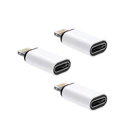 Qixxronics - (3pcs) USB-C Female to Lightning Male Adapter for iPhone 14, 13, 12, 11, iPad Air, Mini, Pro, USB C to Lightning - White