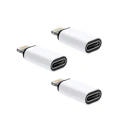 Front. Qixxronics - (3pcs) USB-C Female to Lightning Male Adapter for iPhone 14, 13, 12, 11, iPad Air, Mini, Pro, USB C to Lightning - White.