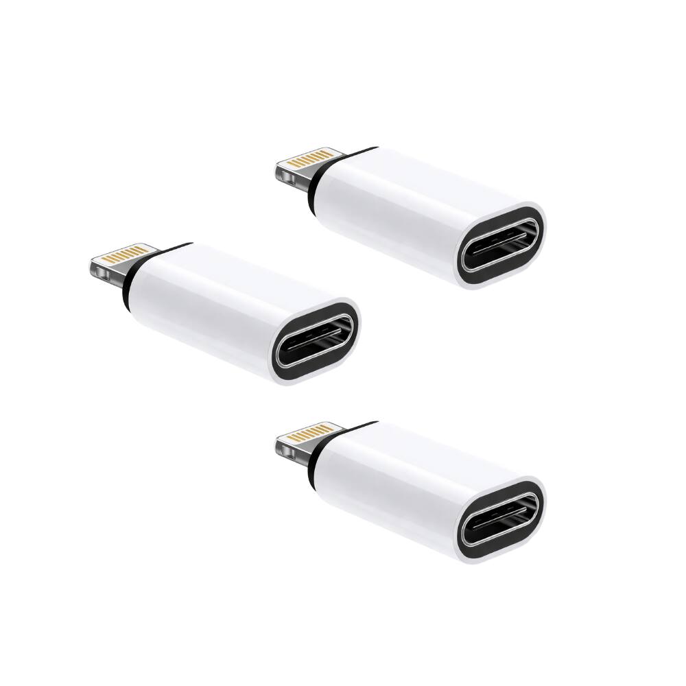Front. Qixxronics - (3pcs) USB-C Female to Lightning Male Adapter for iPhone 14, 13, 12, 11, iPad Air, Mini, Pro, USB C to Lightning - White.