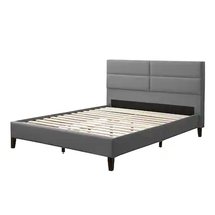 Front. CorLiving - CorLiving Emerson Light Grey Upholstered Twin Platform Bed Frame with Rectangle Tufted Headboard and Slats - Light Grey.
