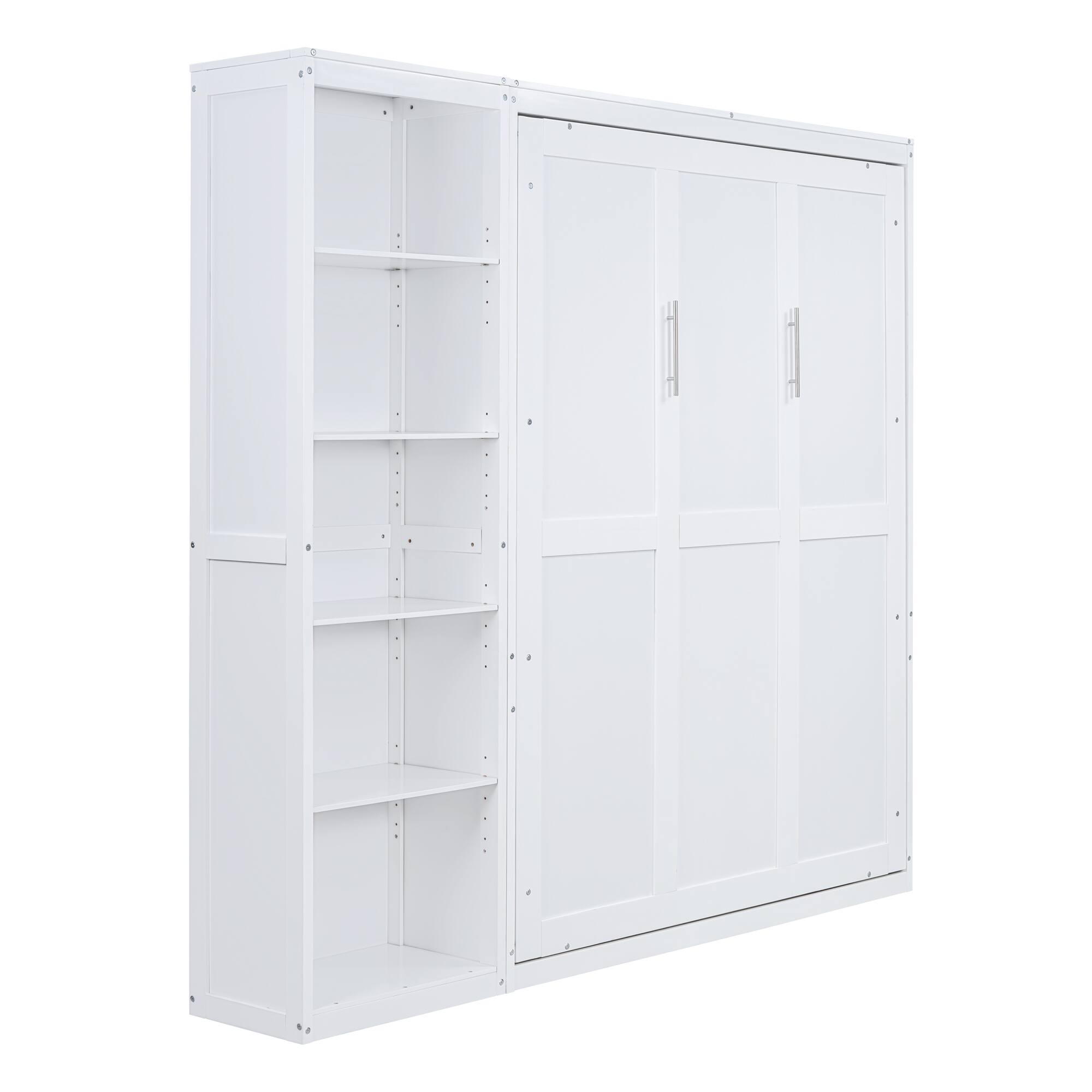 Alt View 4. Tiramisubest - Queen Size Murphy Wall Bed with Shelves, White, Wood + MDF, Space-Saving - White.