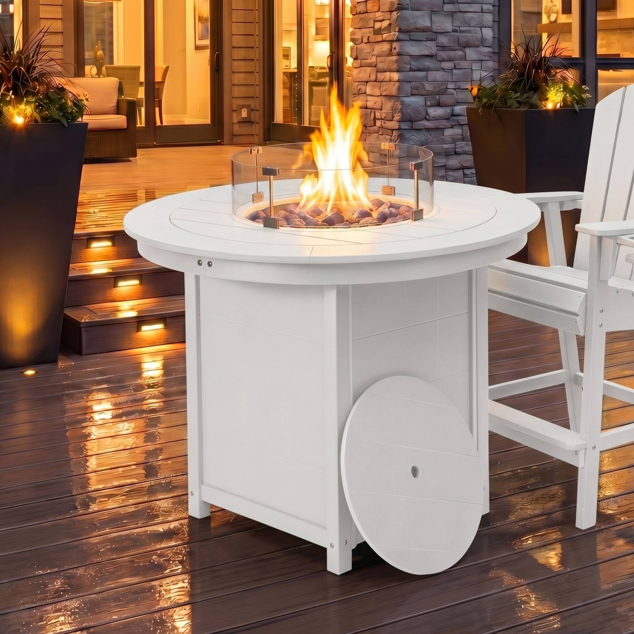 Angle. WestinTrends - WestinTrends Helios 47" Modern Outdoor Patio Propane Round Counter Height Fire Pit Table - White.