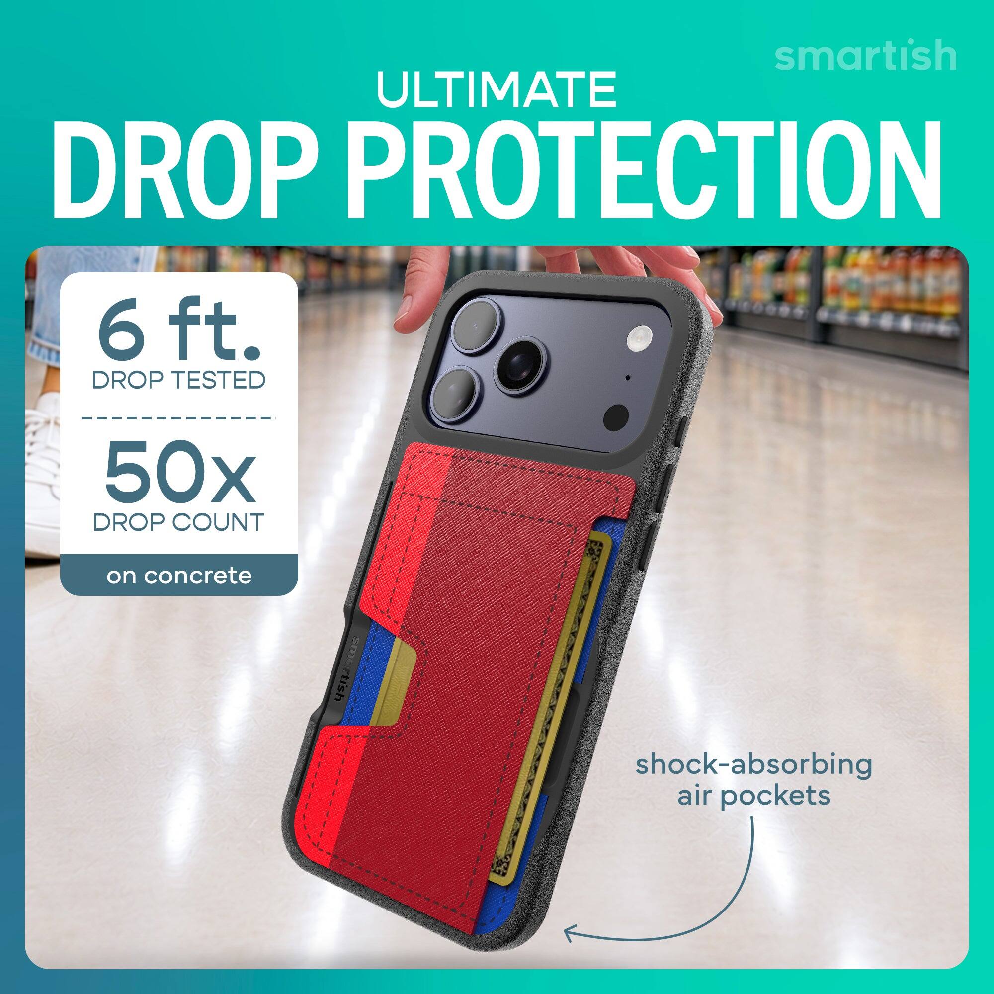 smartish ULTIMATE DROP PROTECTION  
6 ft. DROP TESTED  
50x DROP COUNT  
on concrete  
smartish  
shock-absorbing air pockets