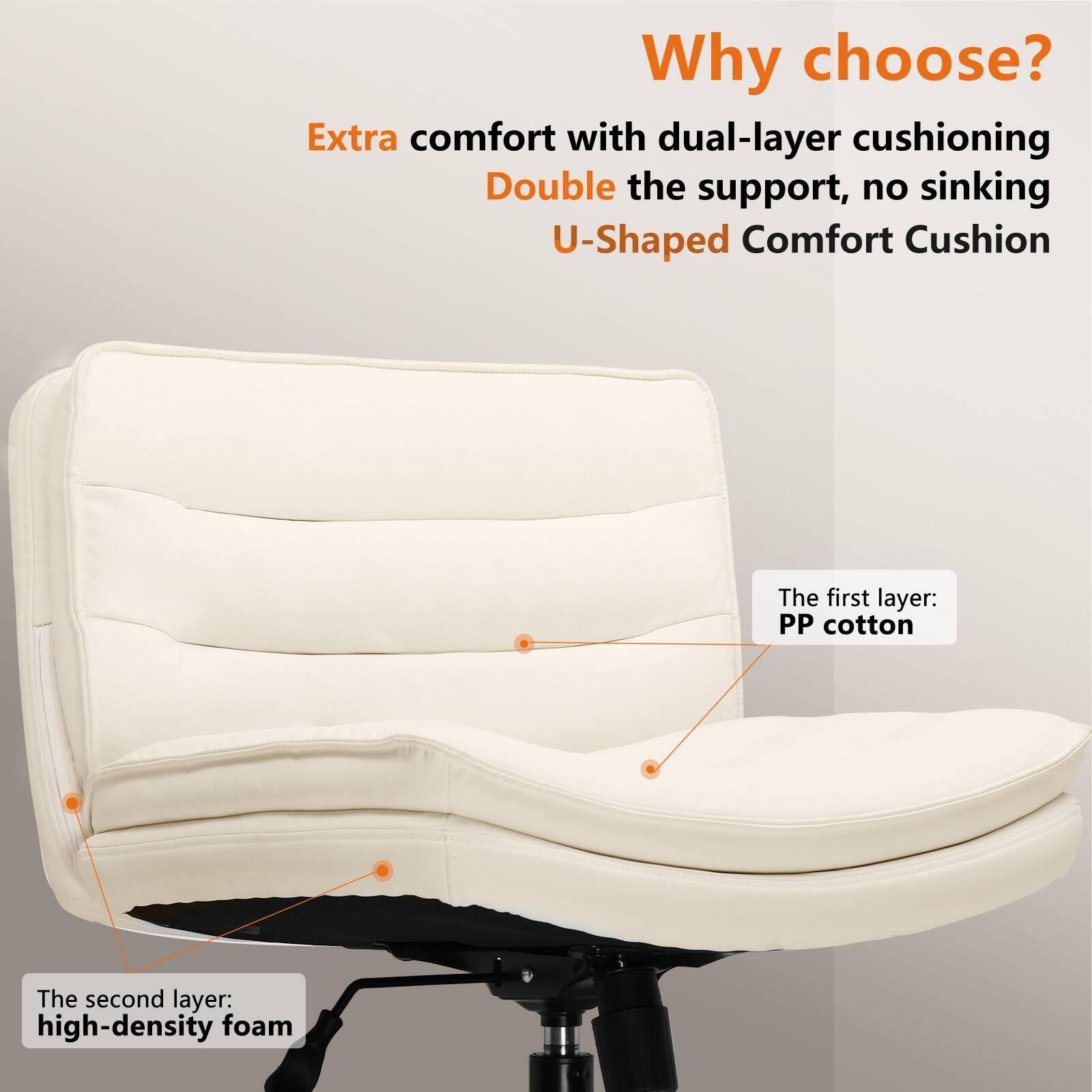 Why choose? Extra comfort with dual-layer cushioning Double the support, no sinking U-Shaped Comfort Cushion

The first layer: PP cotton
The second layer: high-density foam