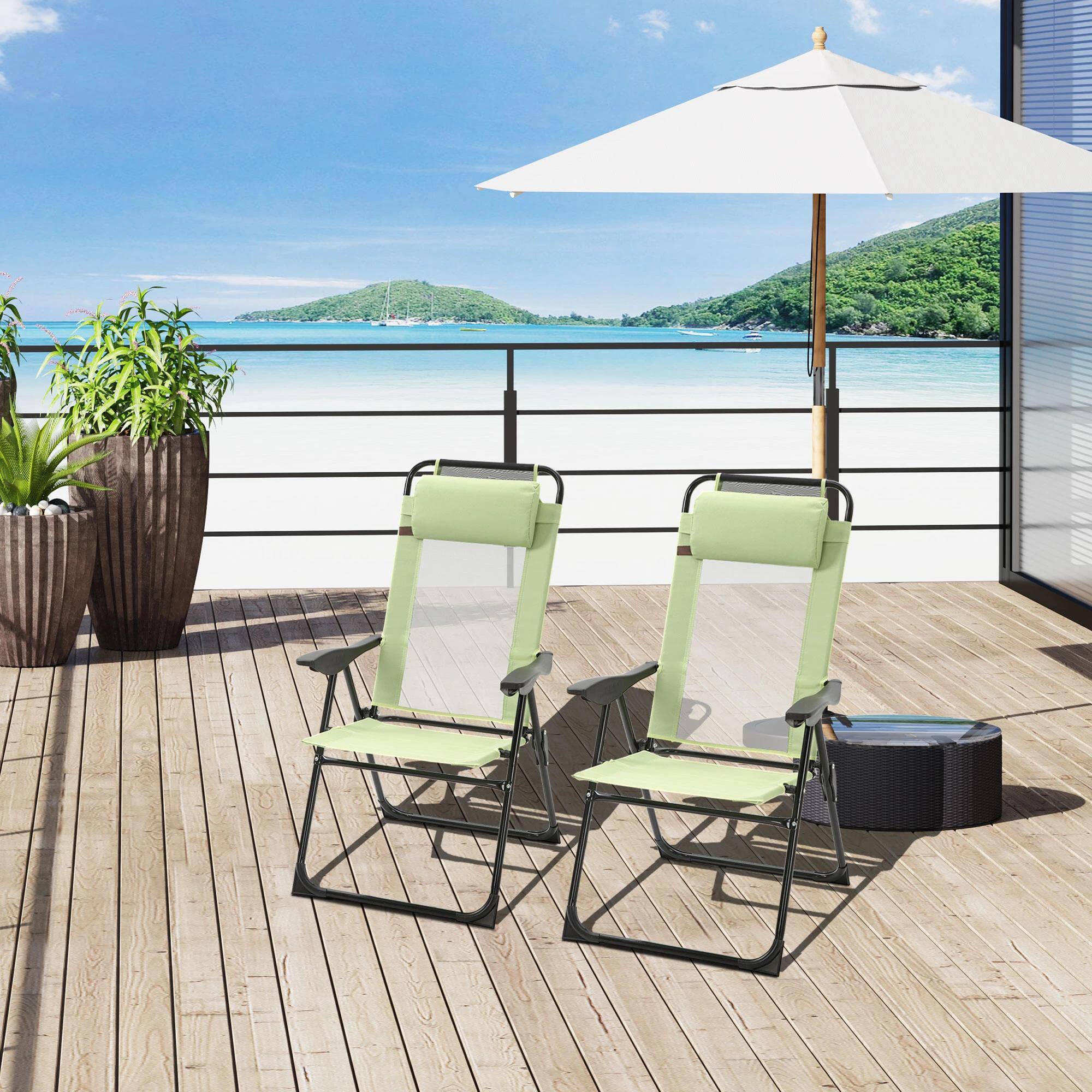 Alt View 5. Resenkos - Resenkos Folding Patio Dining Chairs Set Of 2 - Black Outdoor Deck Chairs With Adjustable Sling Backs, Green - Green.