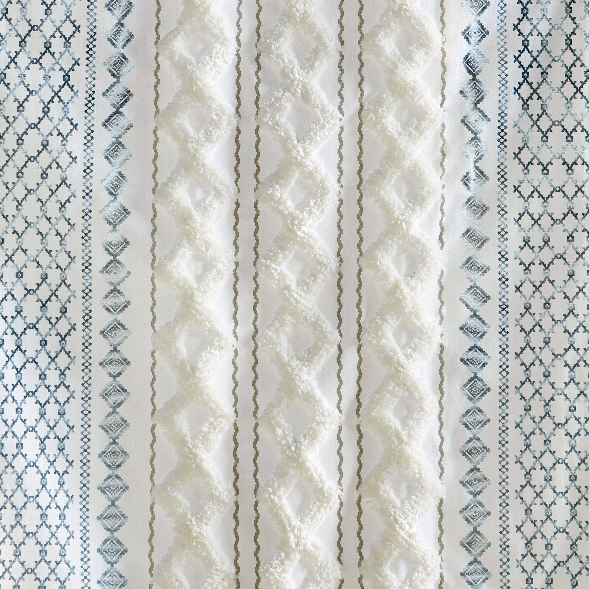 Angle. BreeBe - Cotton Printed Curtain Panel with Chenille Stripe and Lining 50x108' - Multi.