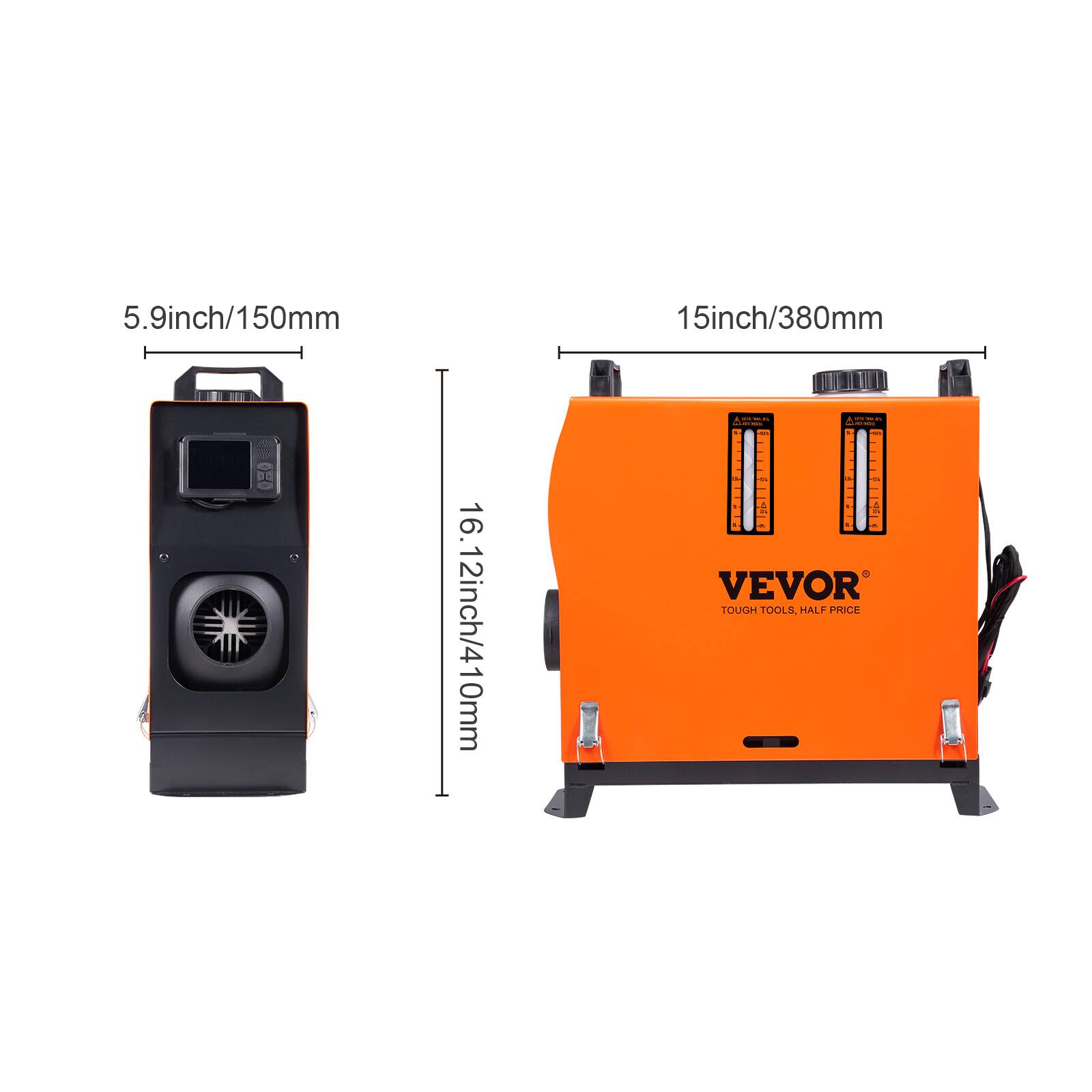 5.9 inch/150mm  
16.12 inch/410mm  
15 inch/380mm  

VEVOR  
TOUGH TOOLS, HALF PRICE