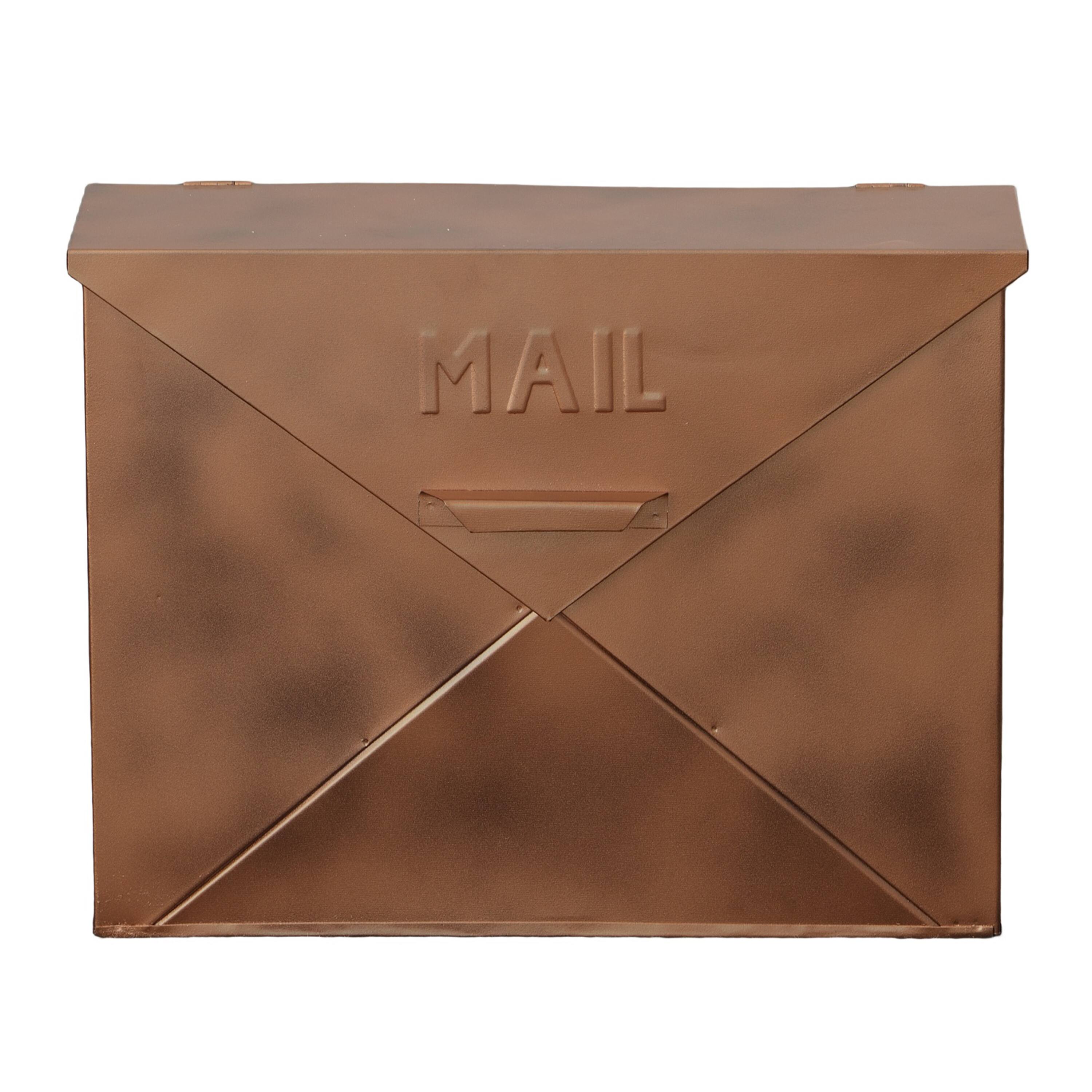 Back. Manhattan Lane - Envelope Shaped Wall Mount Metal Mail Box - Brown.