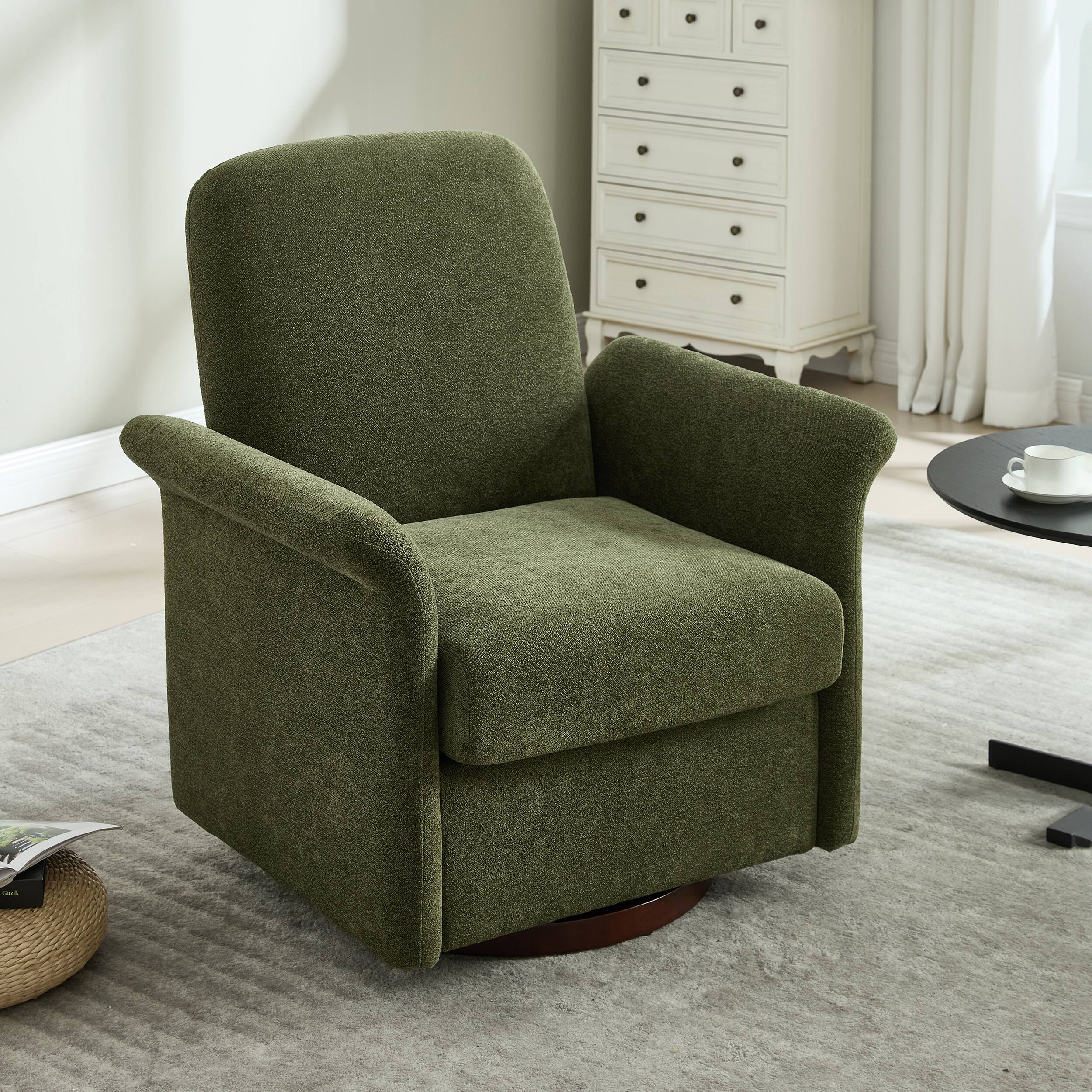 Front. APRILSOUL - Swivel Accent Chair Modern Barrel Armchair with Wood Base for Bedroom Reading Waiting Living Room - Green.