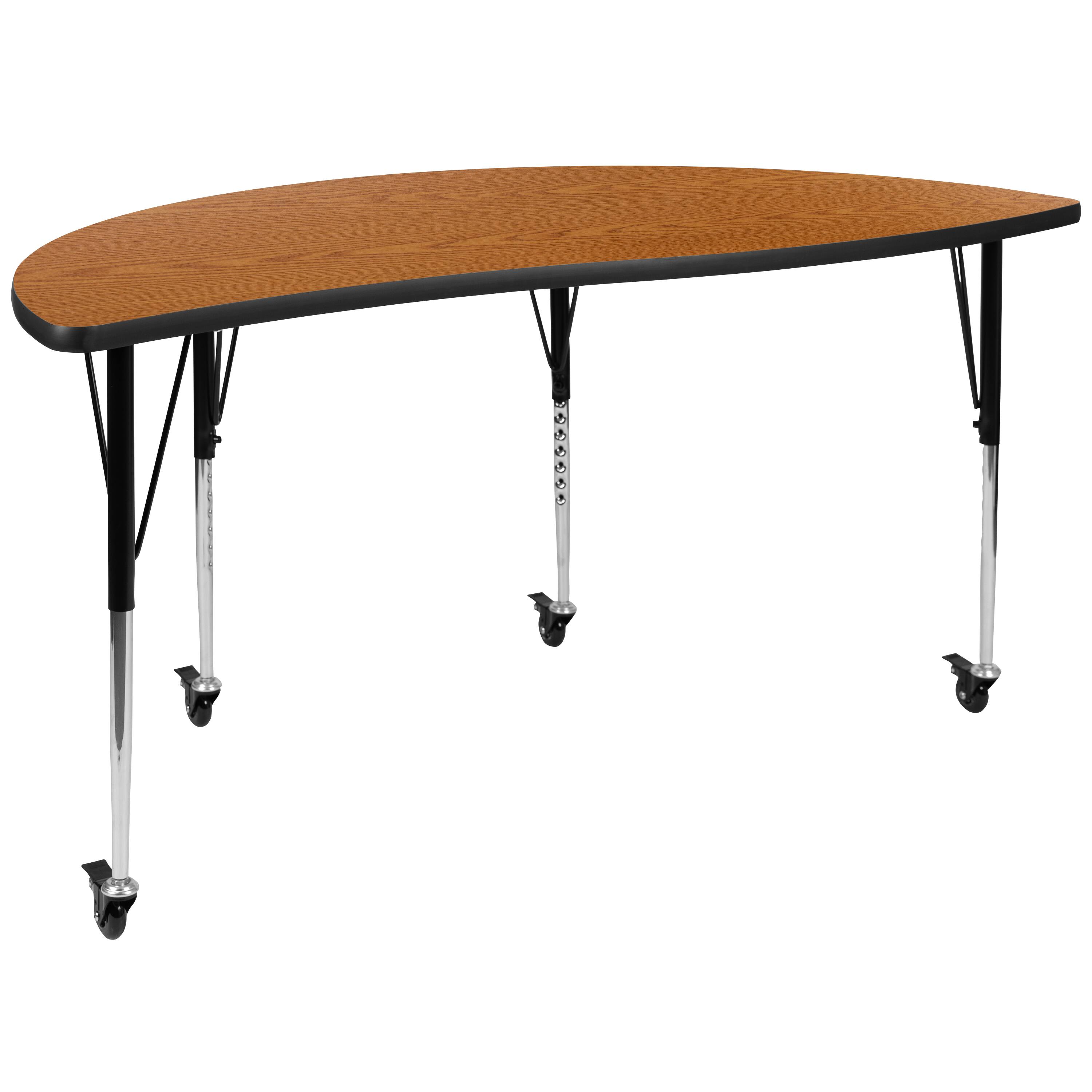 Alt View 9. Emma + Oliver - 2 Piece Mobile 60" Circle Collaborative Grey Adjustable Activity Table Set - Oak.