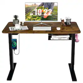 Costway - 48" Electric Standing Desk Height Adjustable w/ Control Panel & USB Port - Rustic Brown