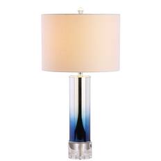 Front. Jonathan Y - Edward 27" Glass/Crystal LED Table Lamp, Blue - Blue.