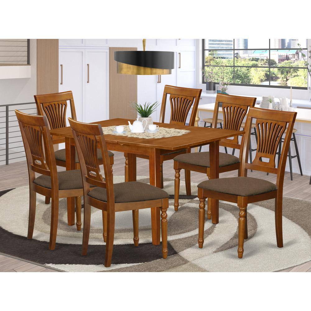 Back. East West Furniture - MLPL7-SBR-C 7 Pc Kitchen dinette set-Kitchen Tables and 6 Kitchen Chairs - Saddle Brown.